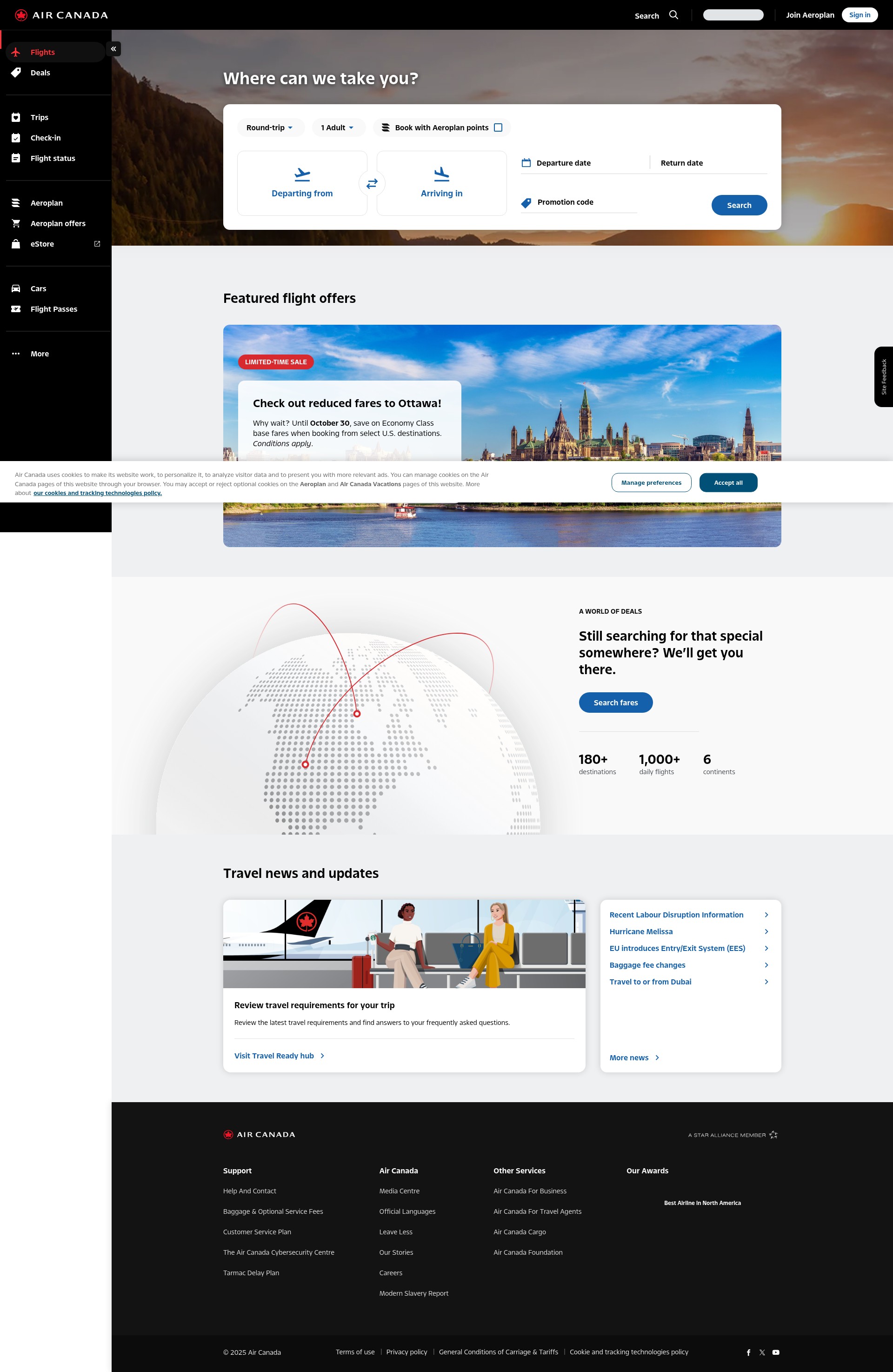 Screenshot of aircanada.com