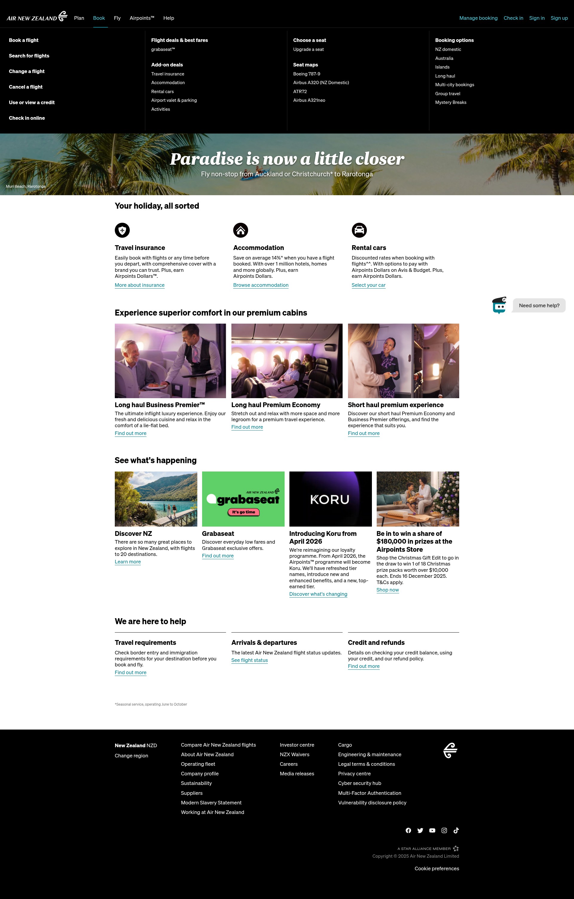 Screenshot of airnewzealand.co.nz