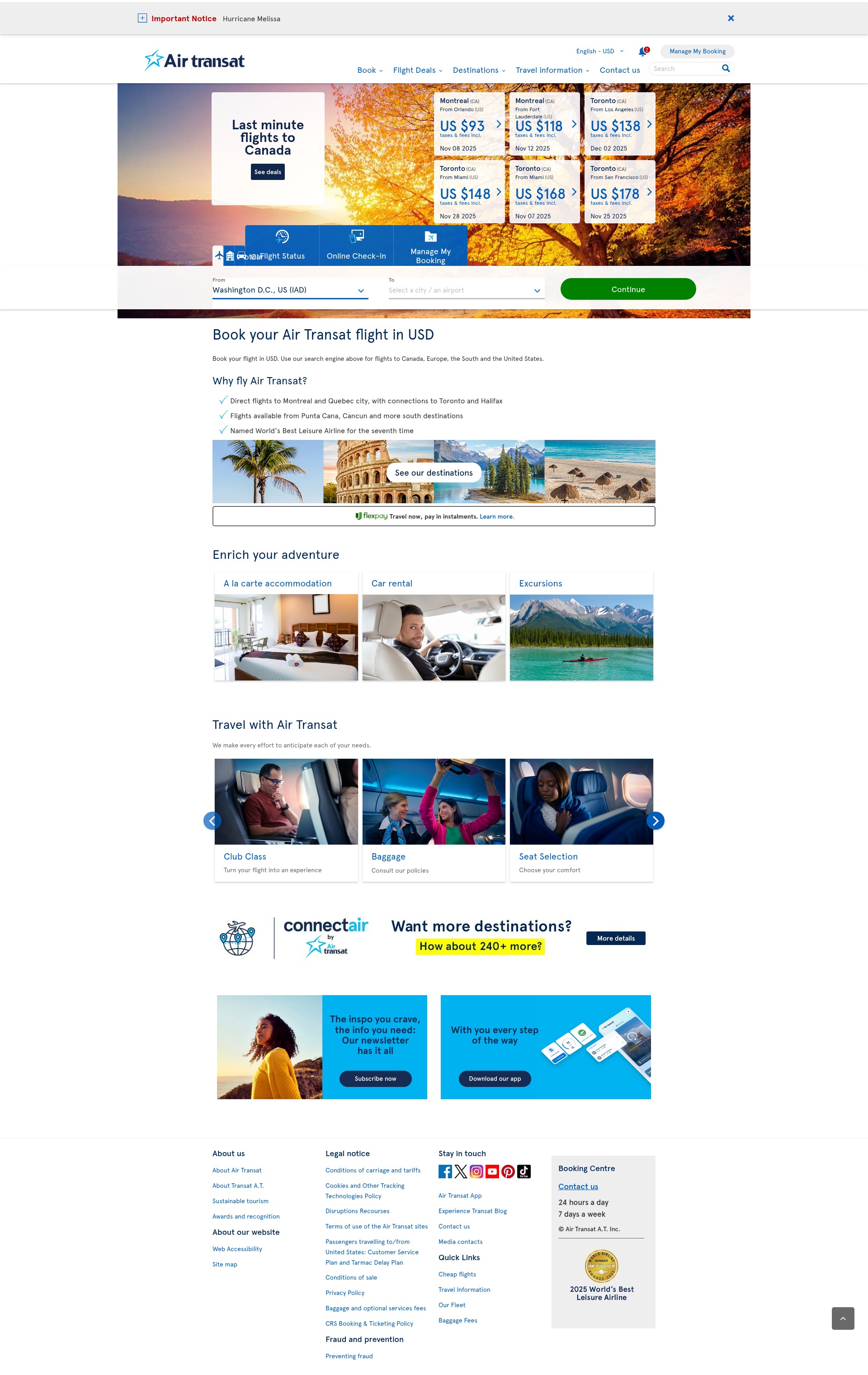Screenshot of airtransat.com