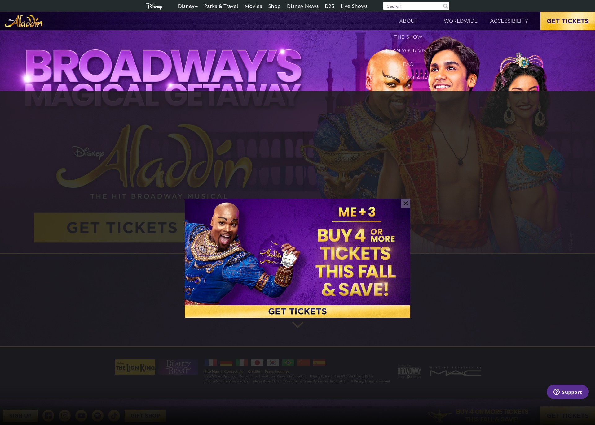 Screenshot of aladdinthemusical.com