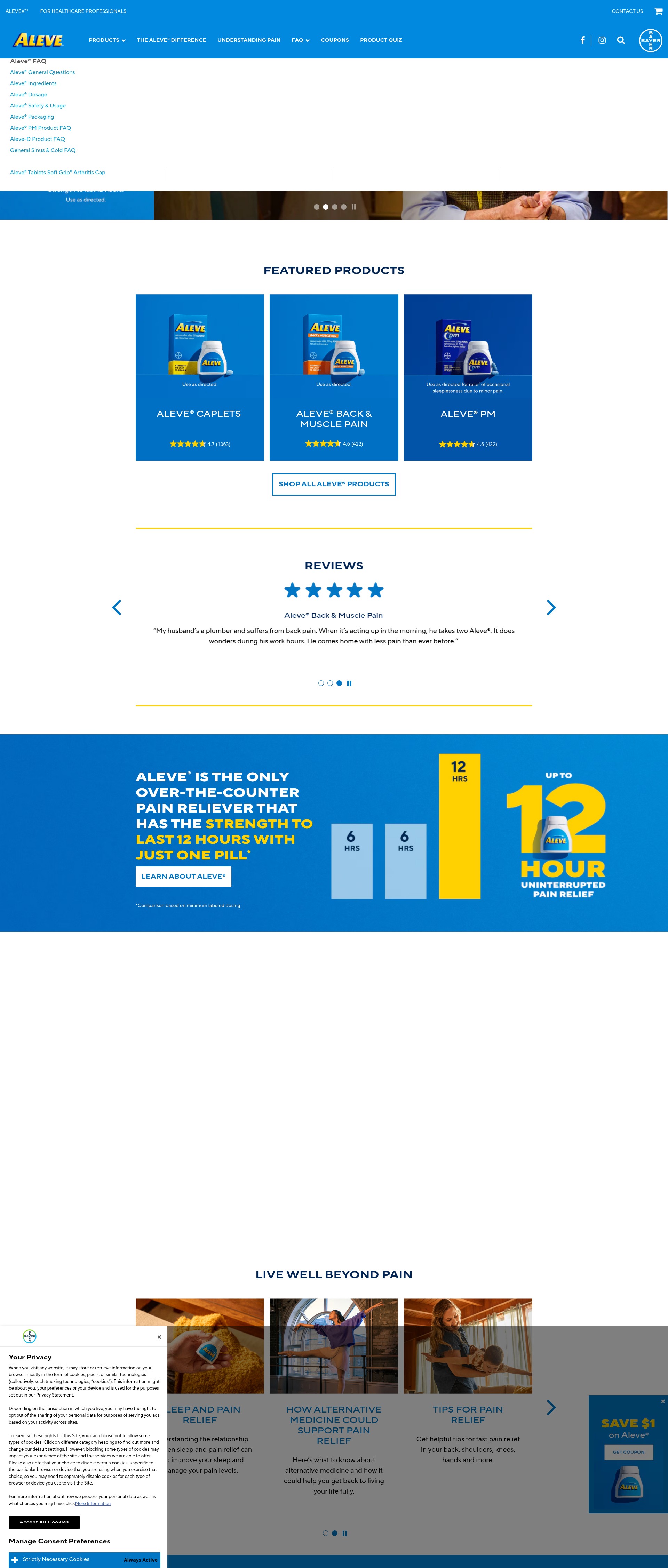 Screenshot of aleve.com