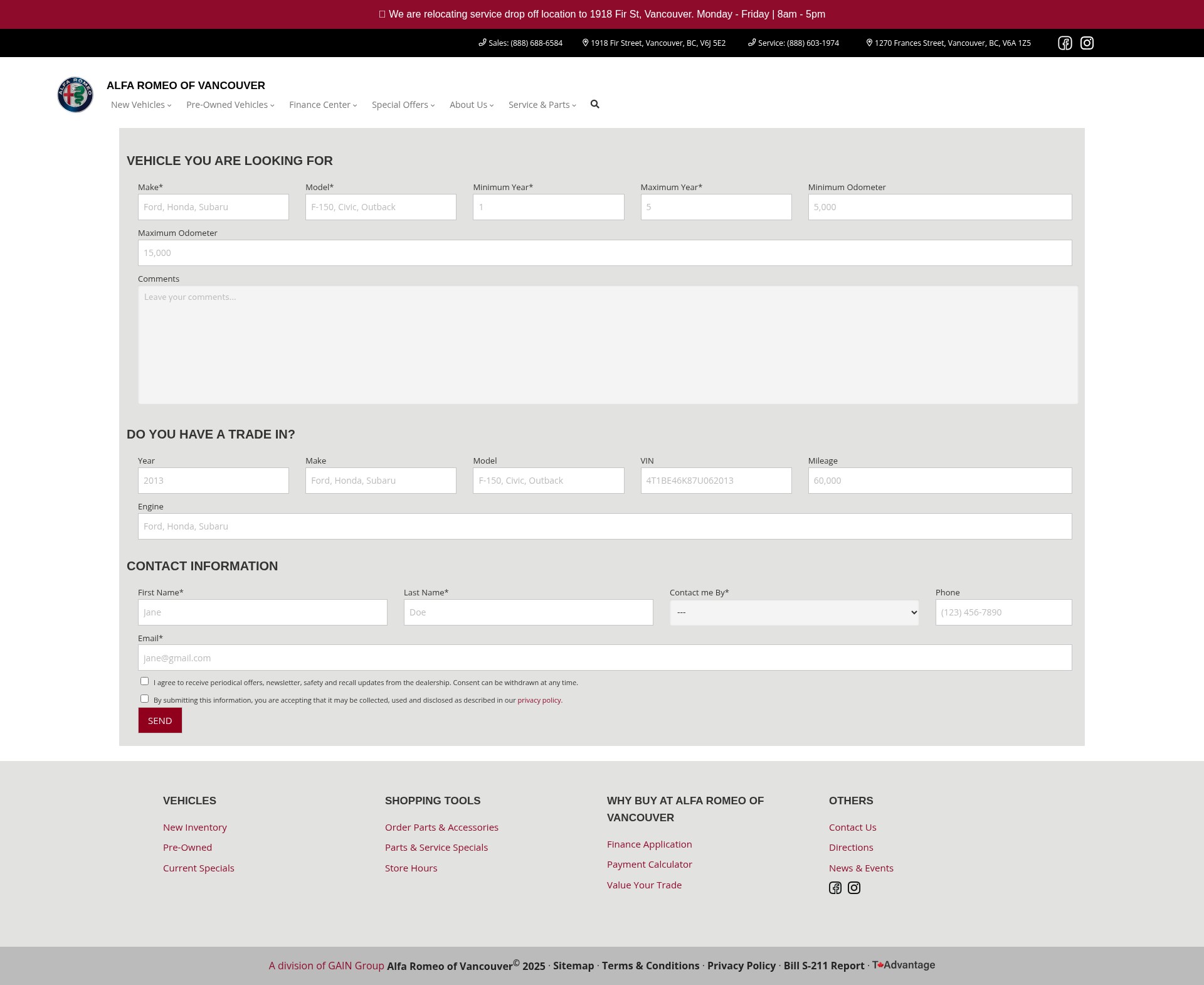 Screenshot of alfaromeovancouver.com