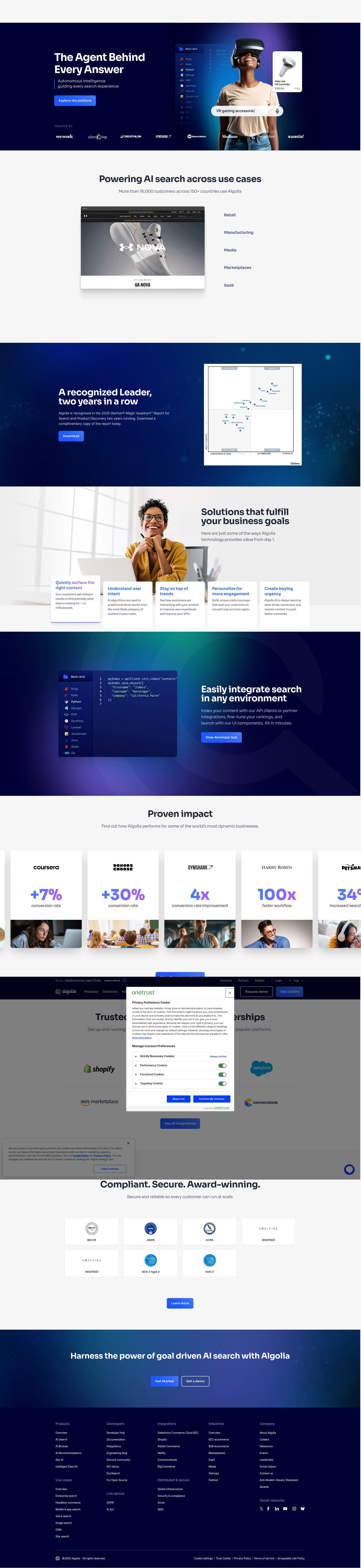 Screenshot of algolia.com