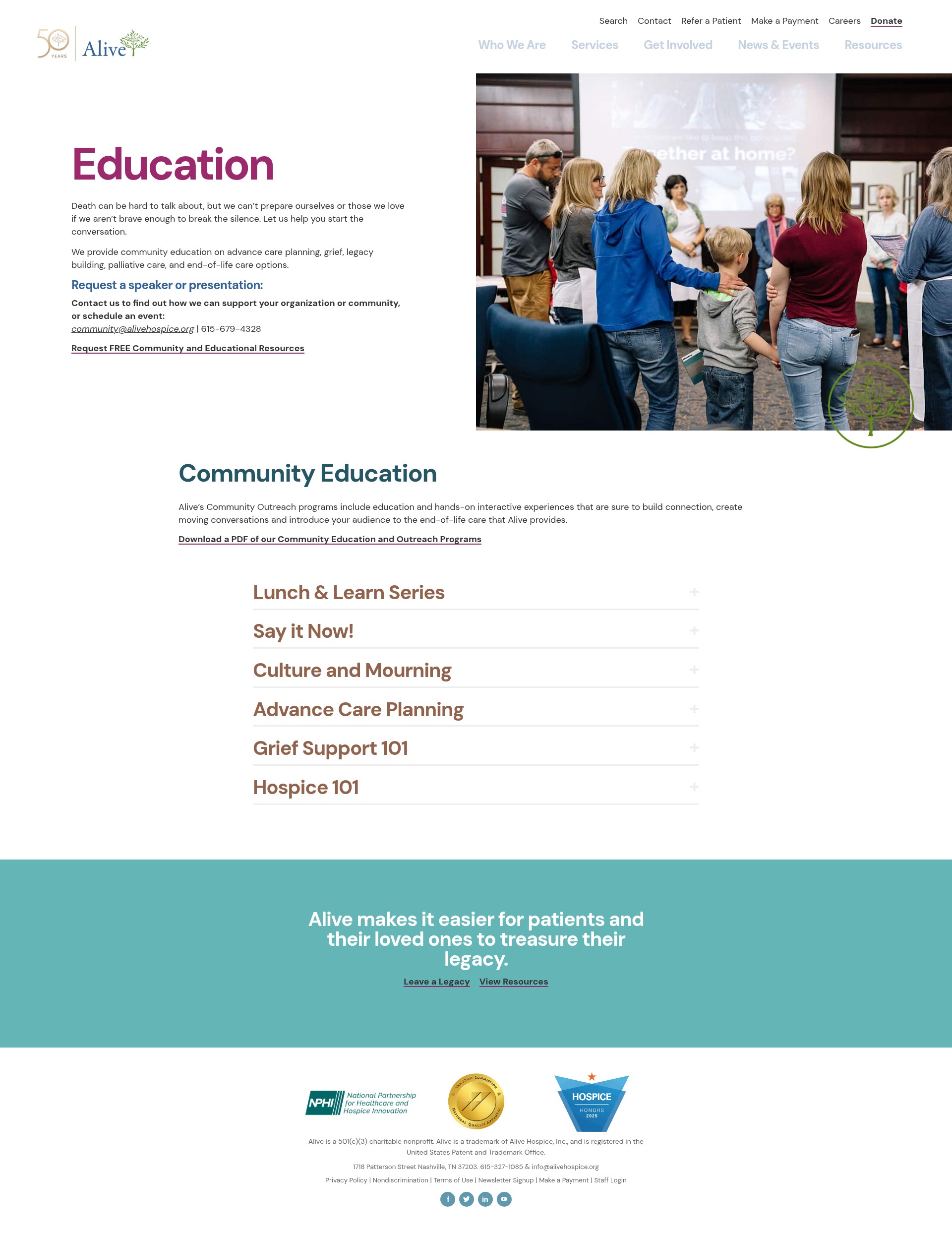 Screenshot of alivehospice.org