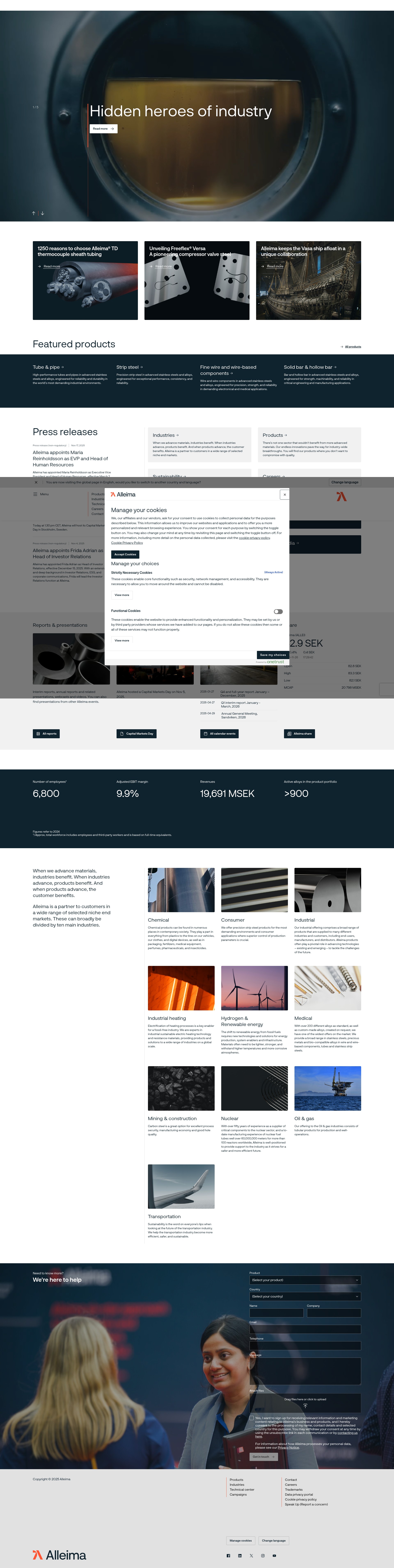 Screenshot of alleima.com