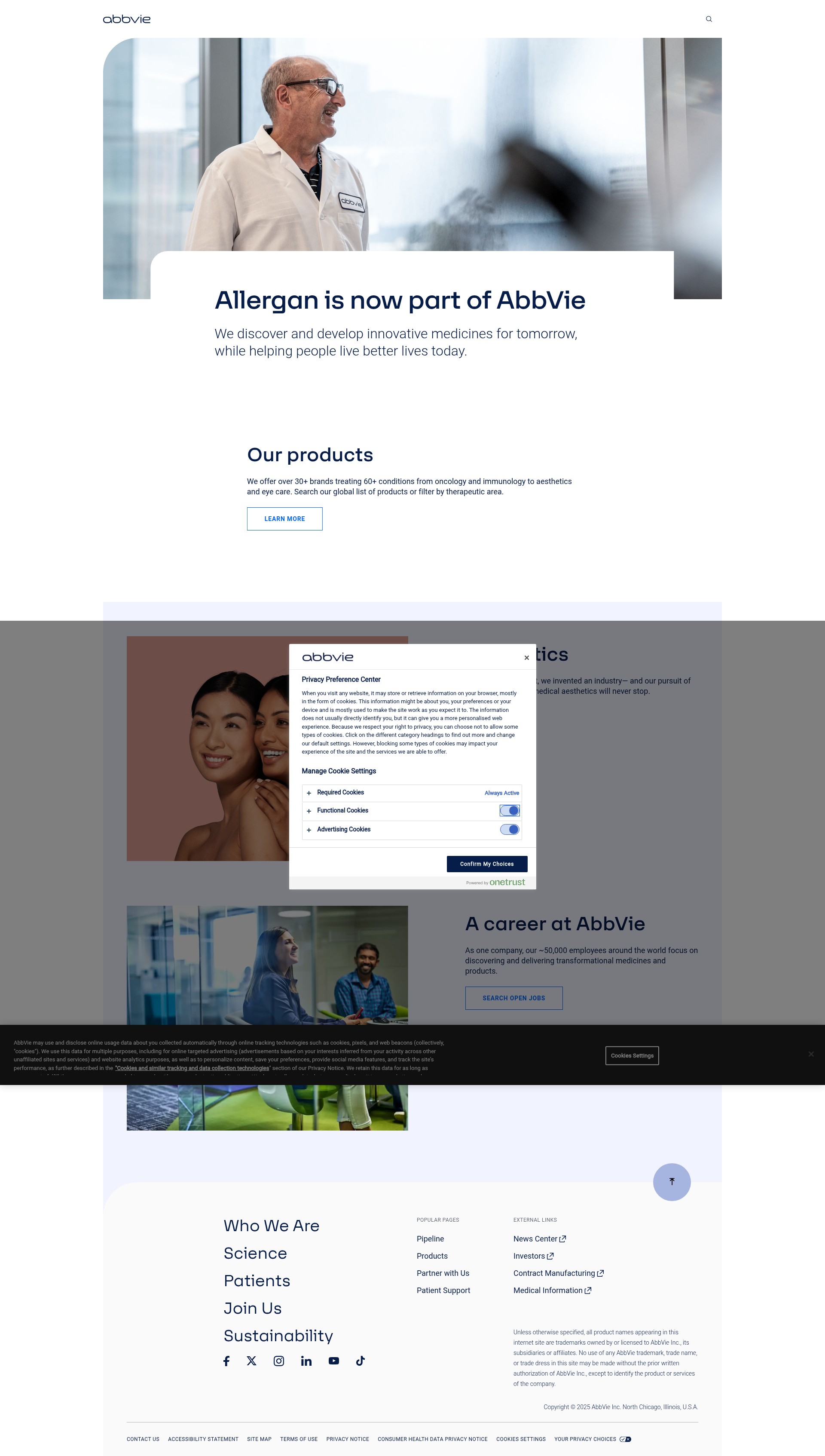 Screenshot of allergan.com