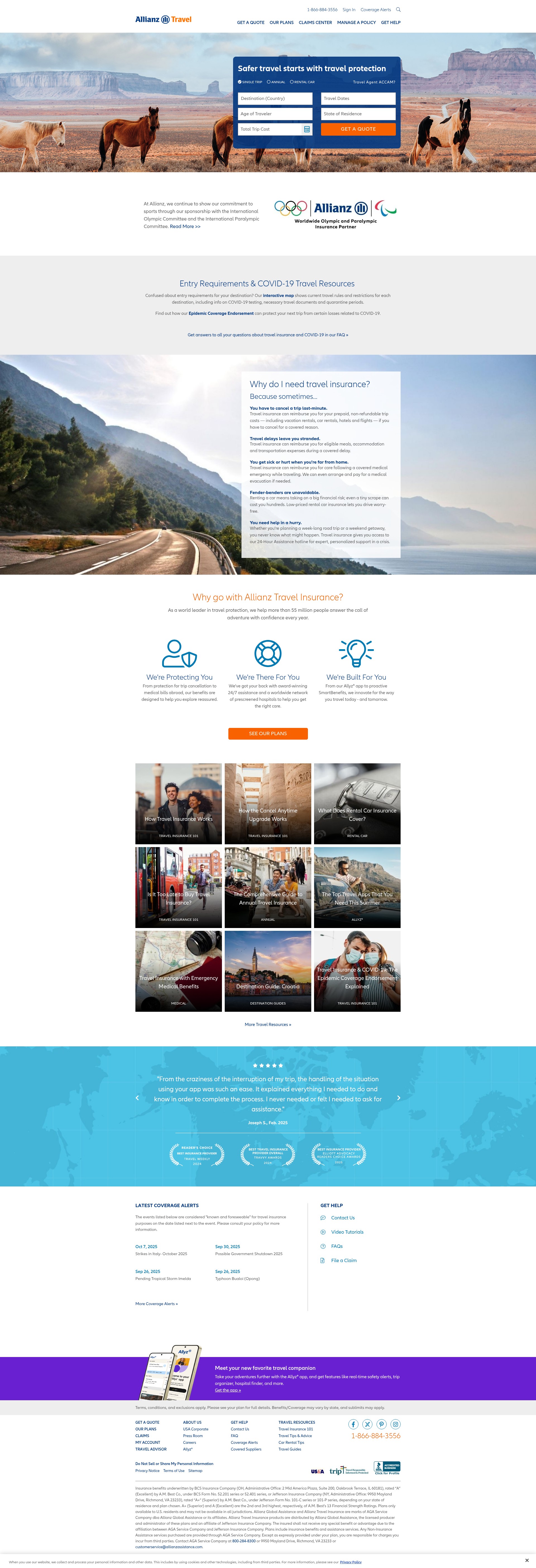 Screenshot of allianztravelinsurance.com