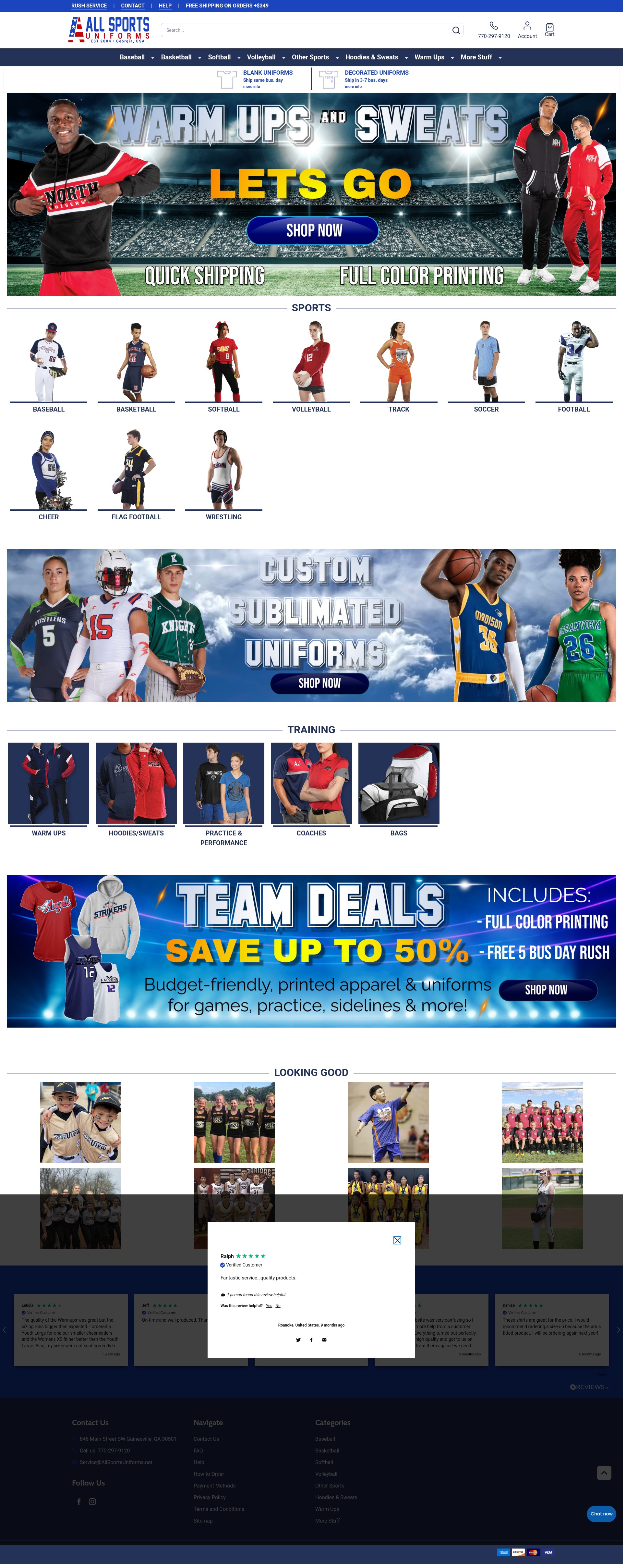 Screenshot of allsportsuniforms.net
