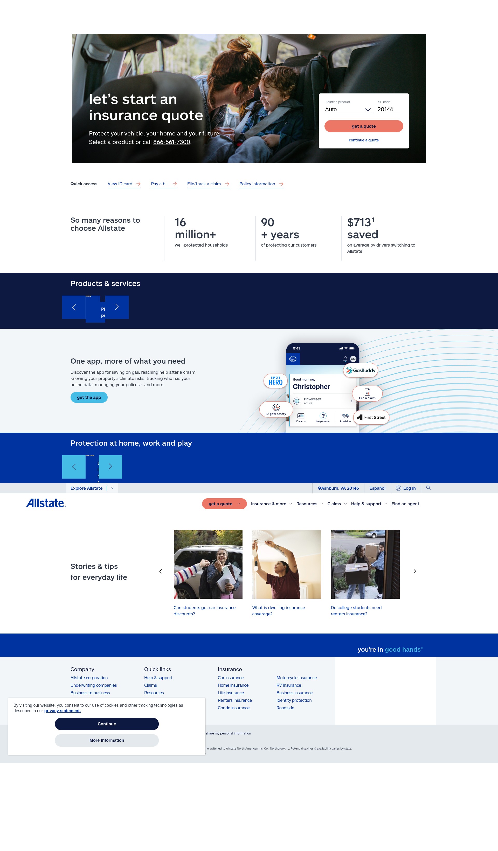 Screenshot of allstate.com