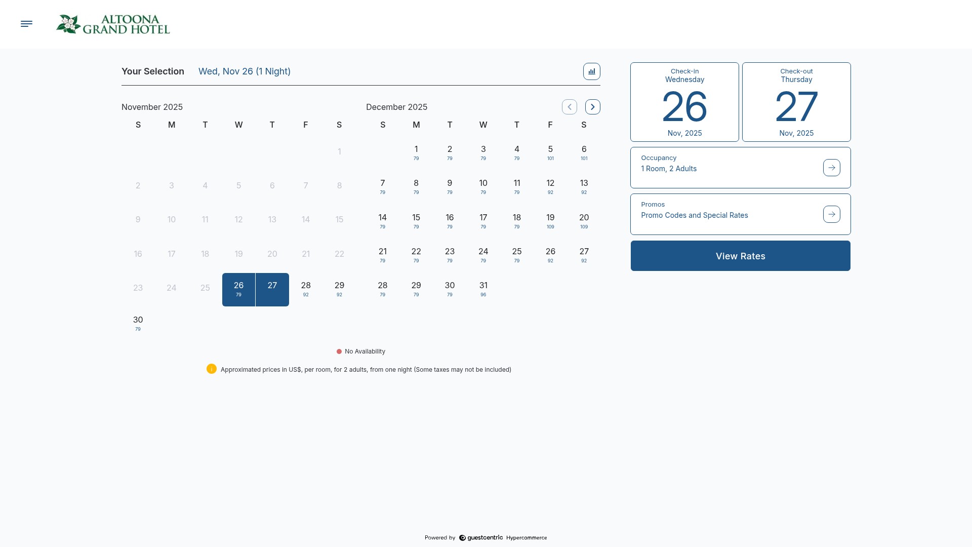 Screenshot of altoonagrandhotel.com