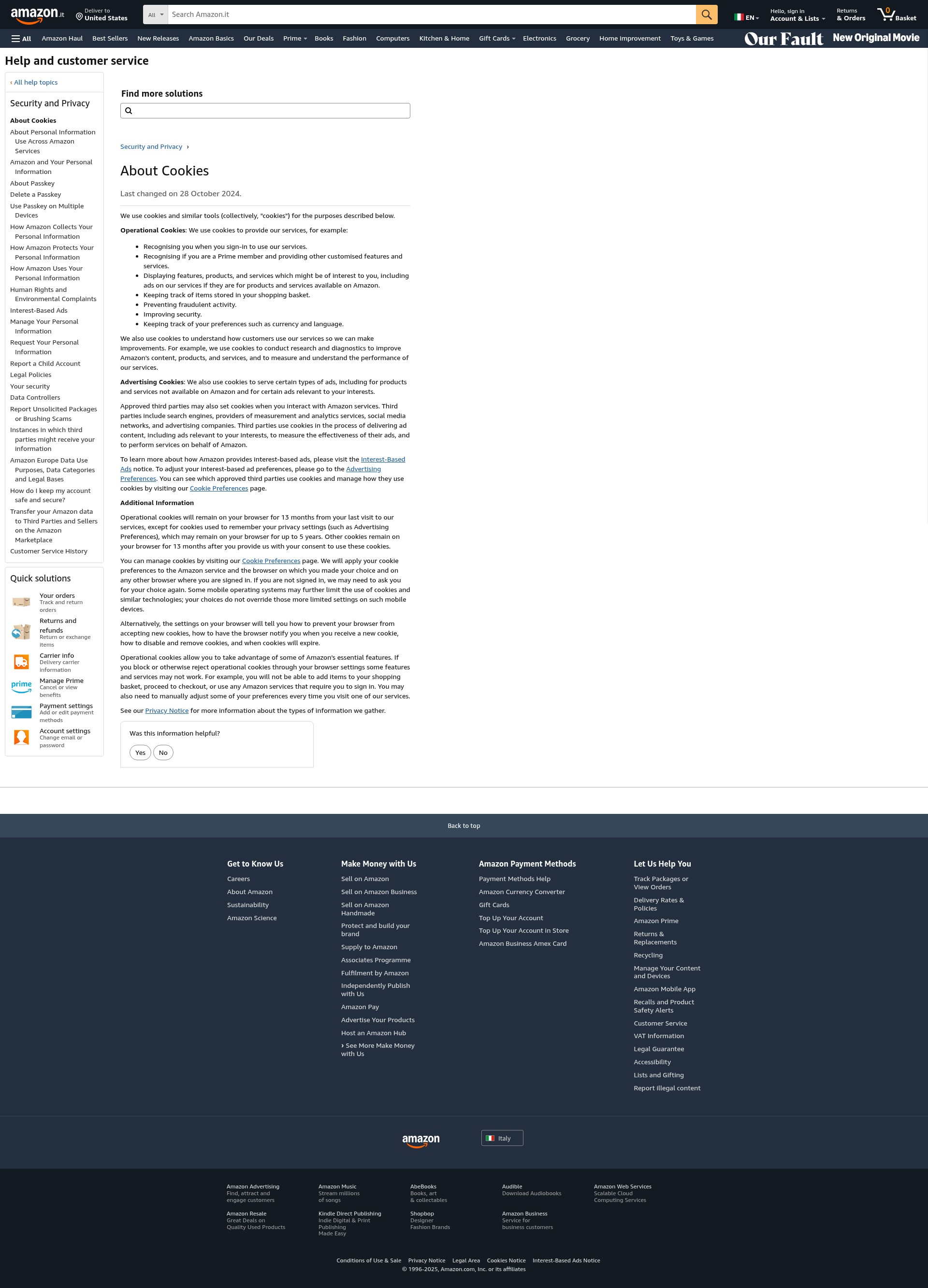 Screenshot of amazon.it