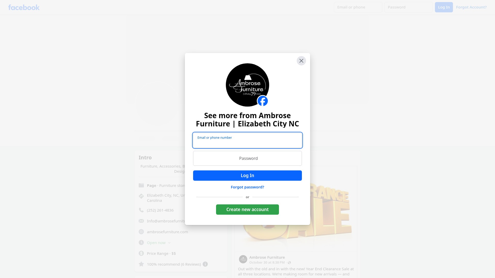 Screenshot of ambrosefurniture.com