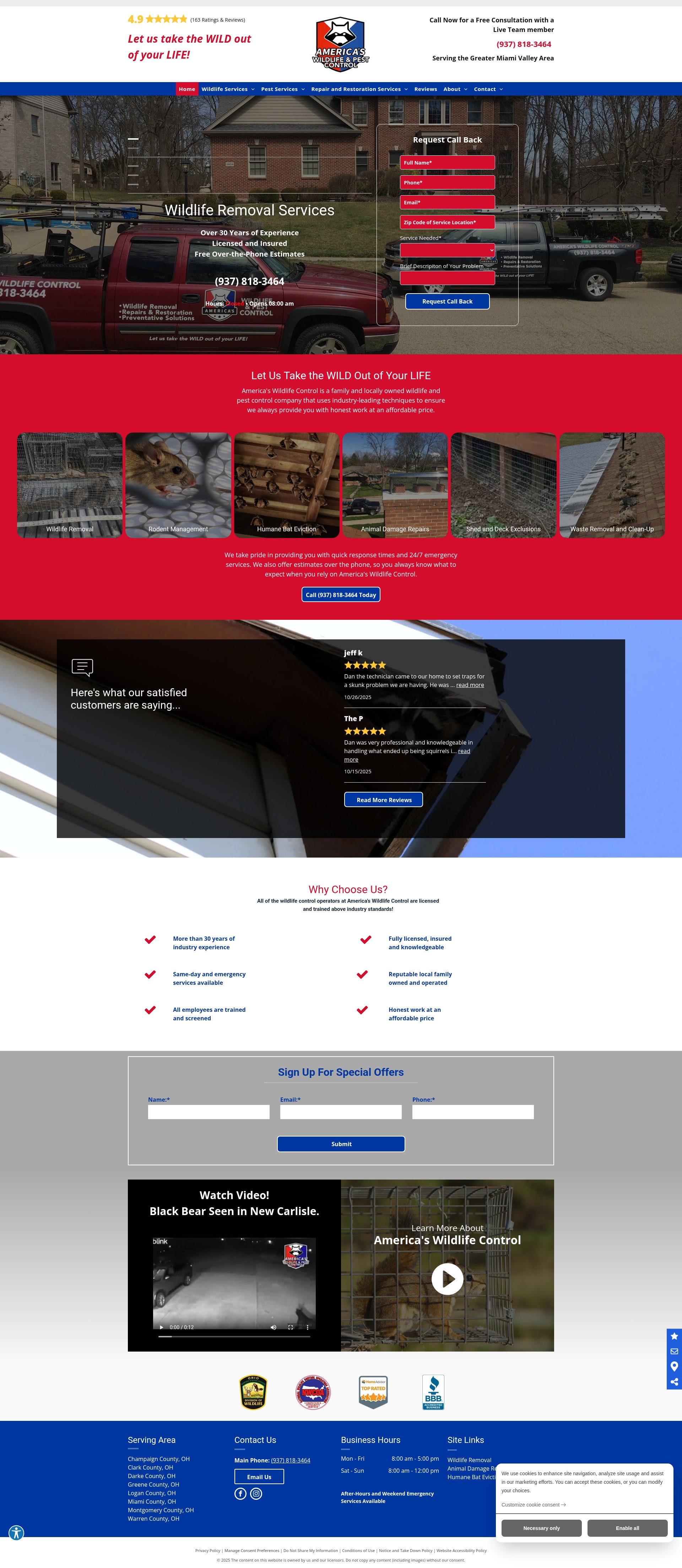 Screenshot of americaswildlifecontrol.com