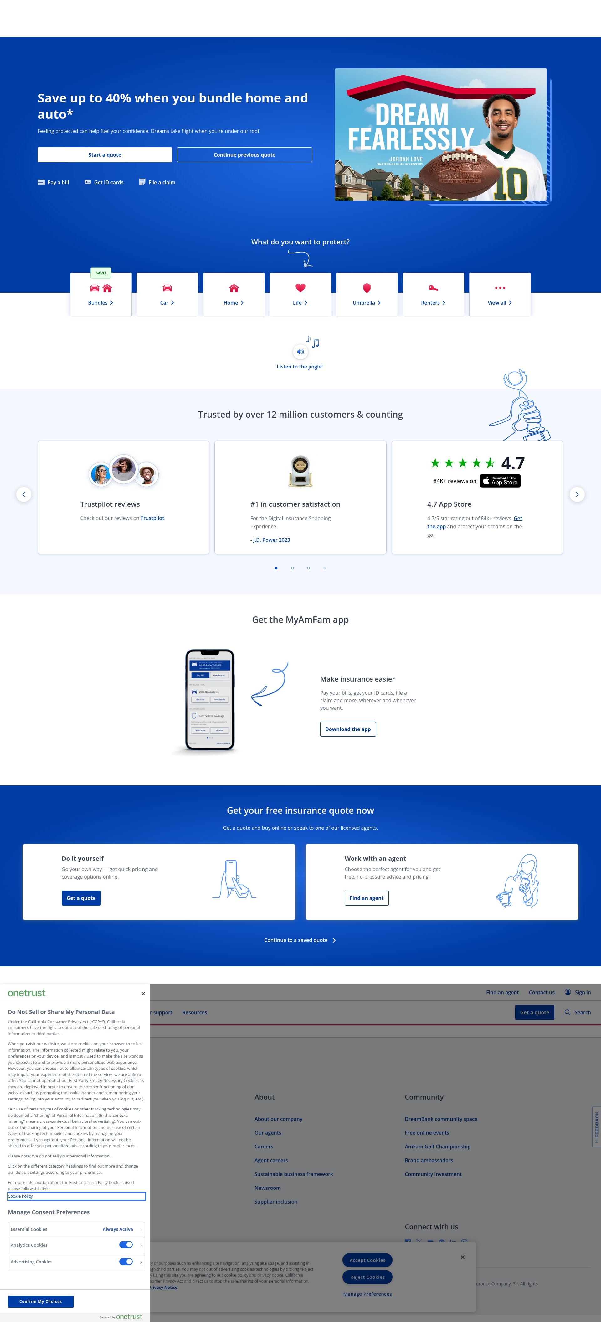 Screenshot of amfam.com
