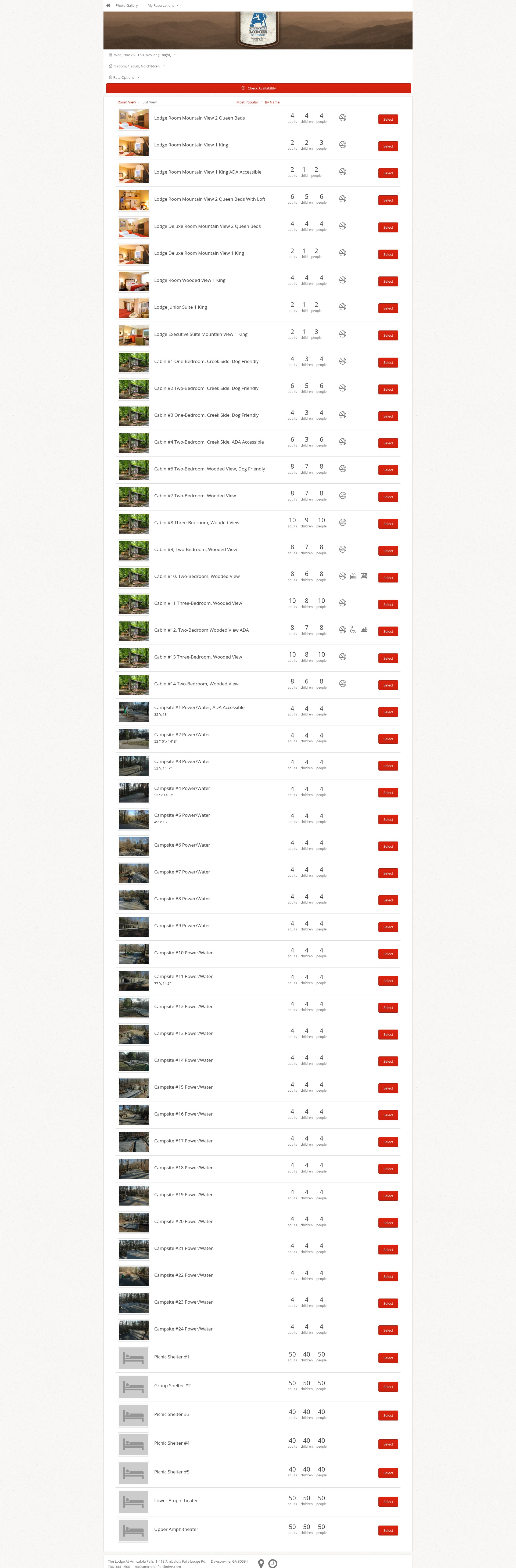 Screenshot of amicalolafallslodge.com