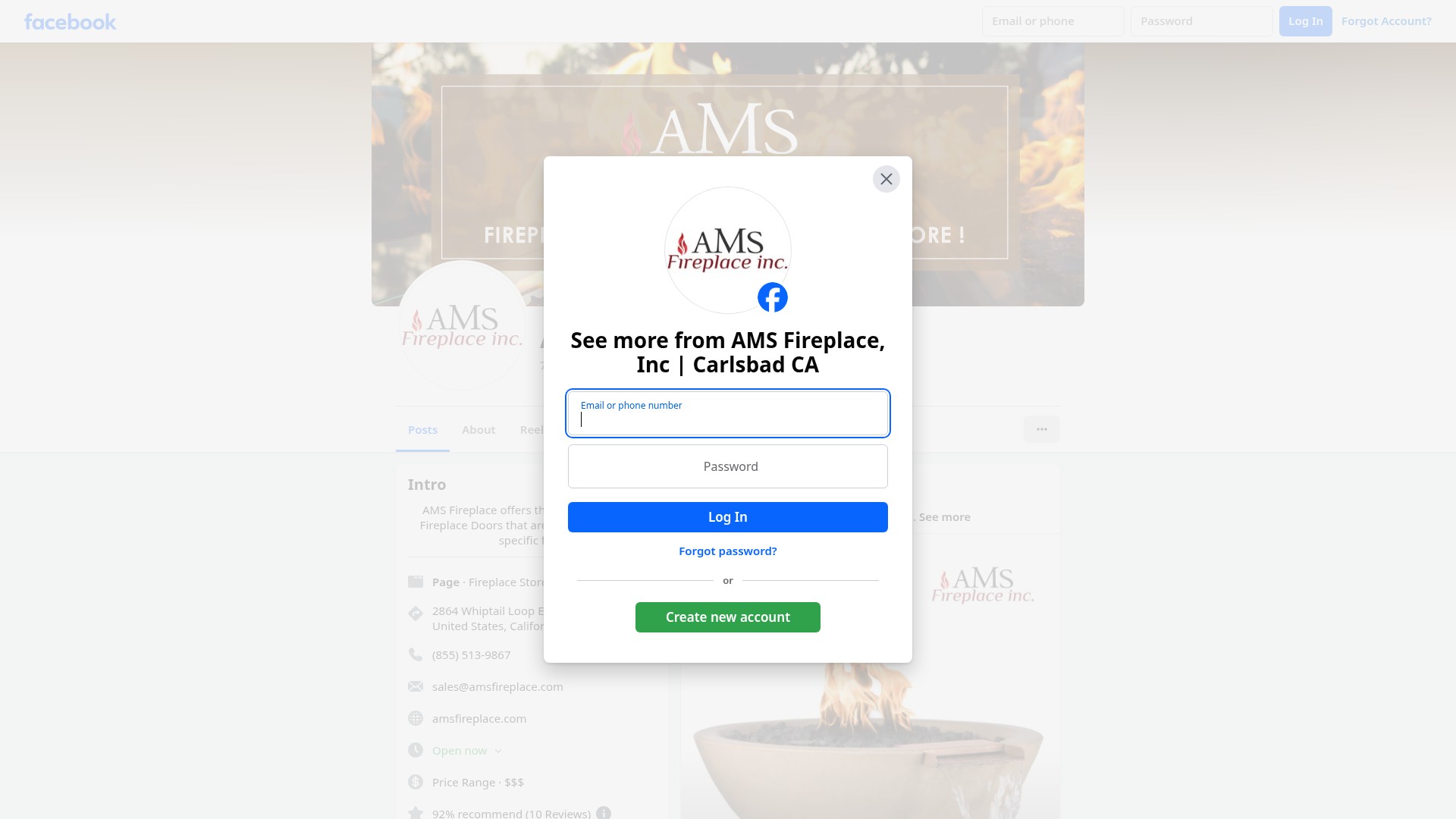 Screenshot of amsfireplace.com