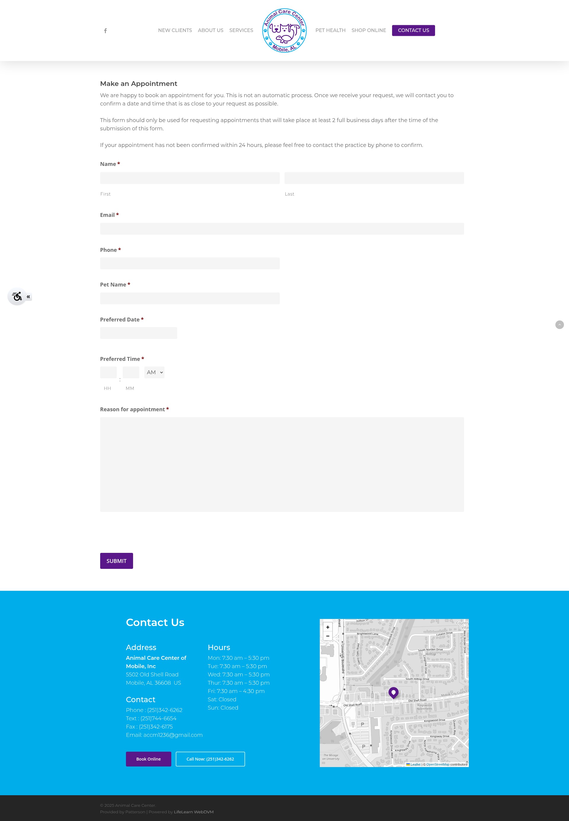 Screenshot of animalcarecenterofmobile.com