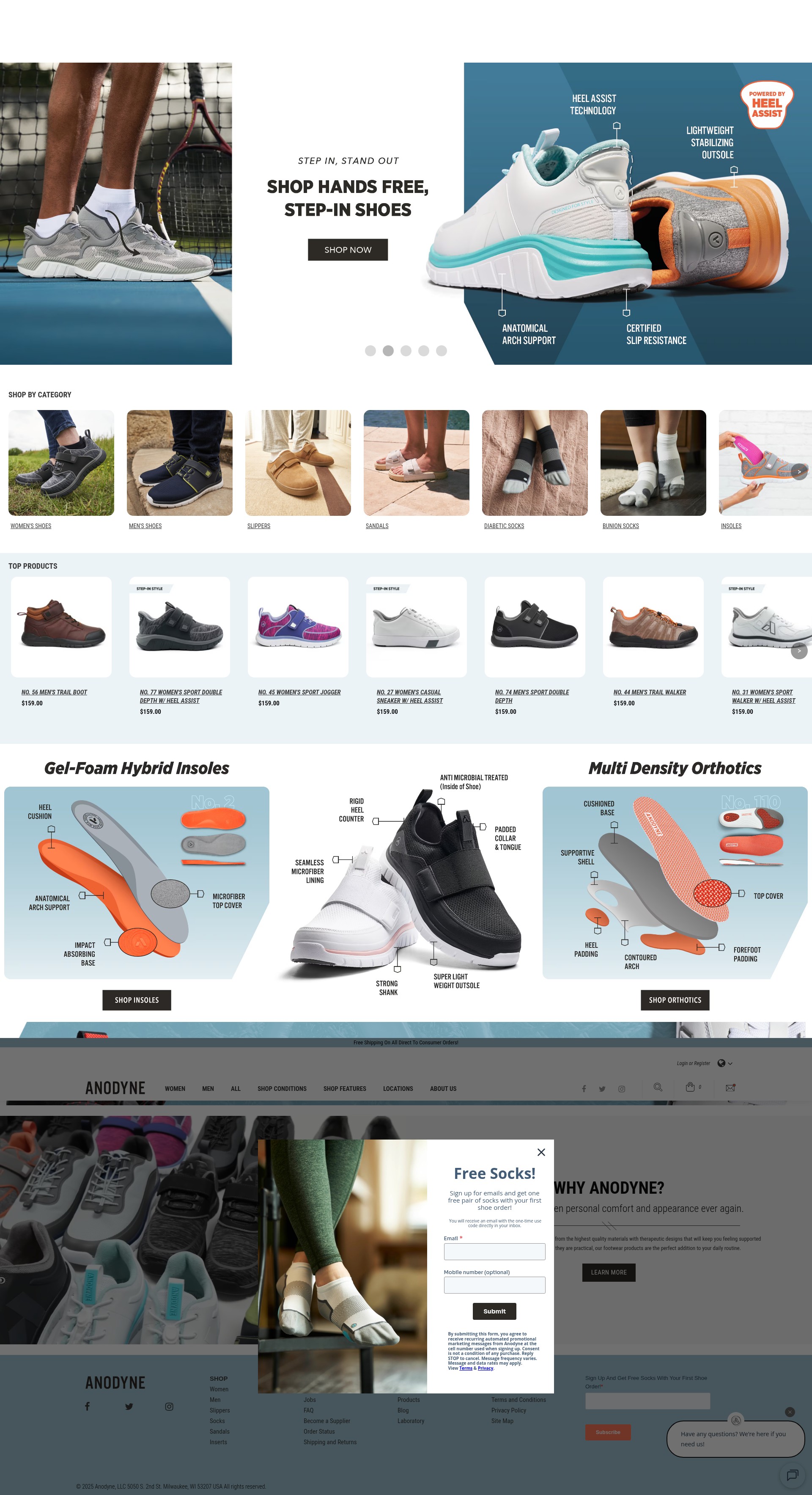Screenshot of anodyneshoes.com