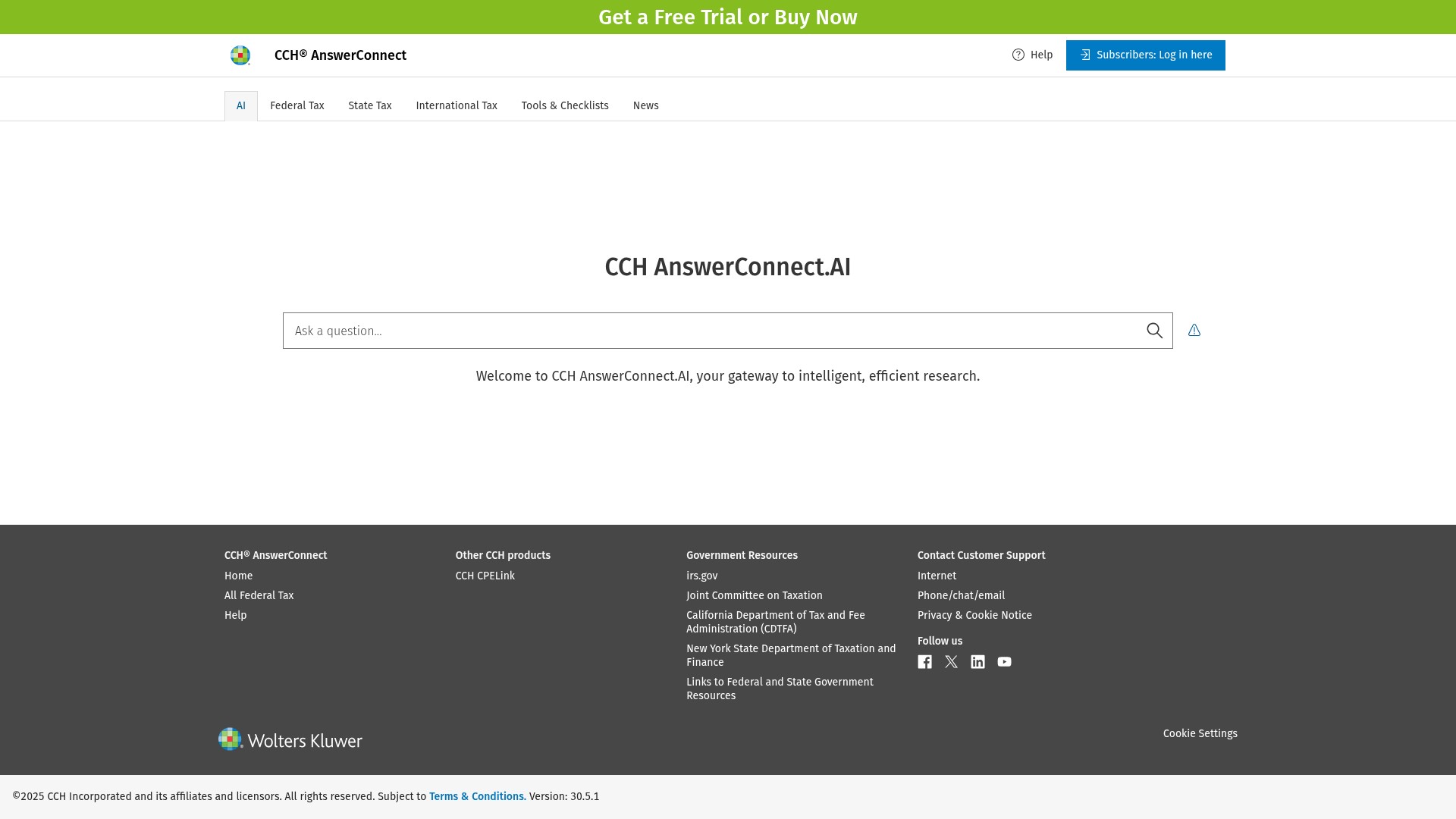 Screenshot of answerconnect.cch.com