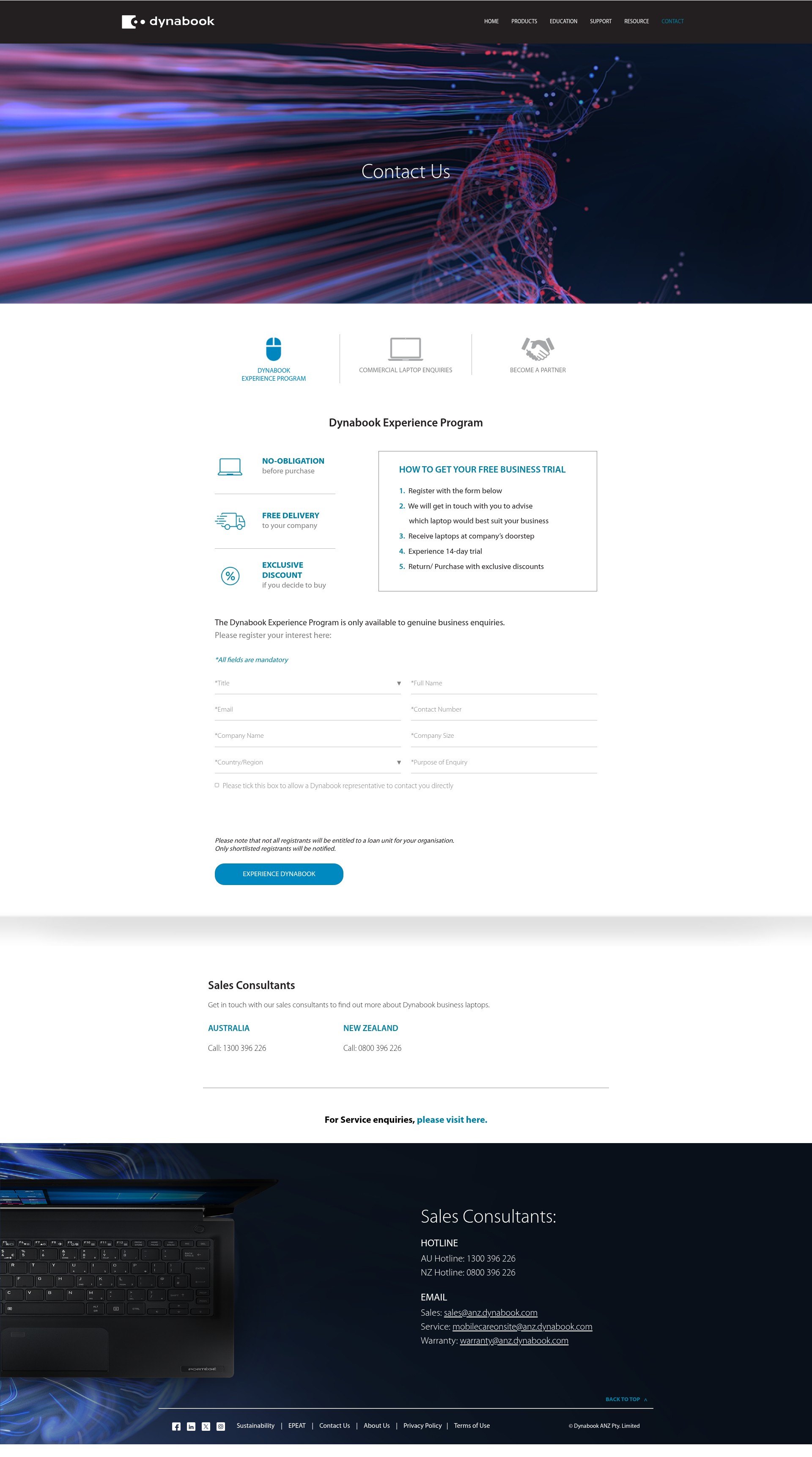 Screenshot of anz.dynabook.com