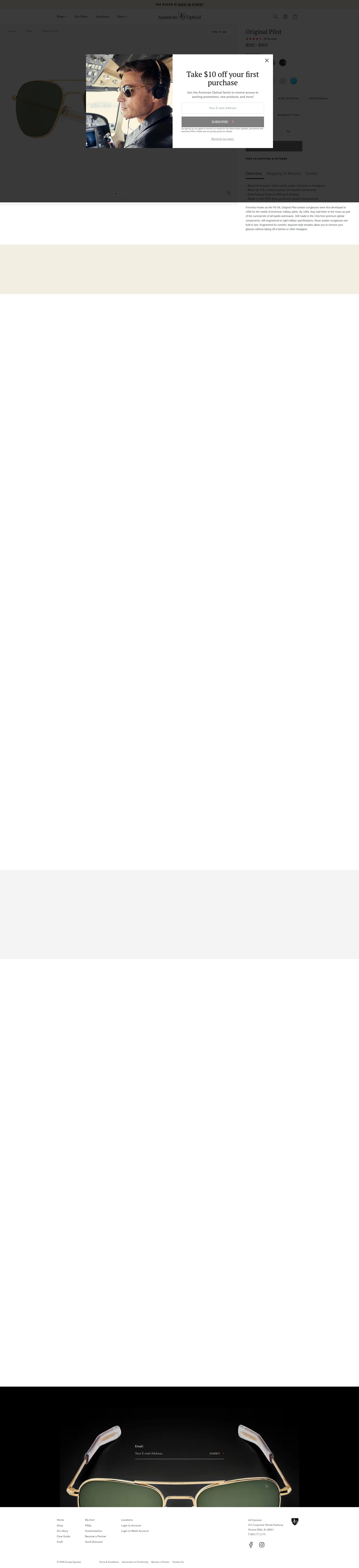 Screenshot of aoeyewear.com