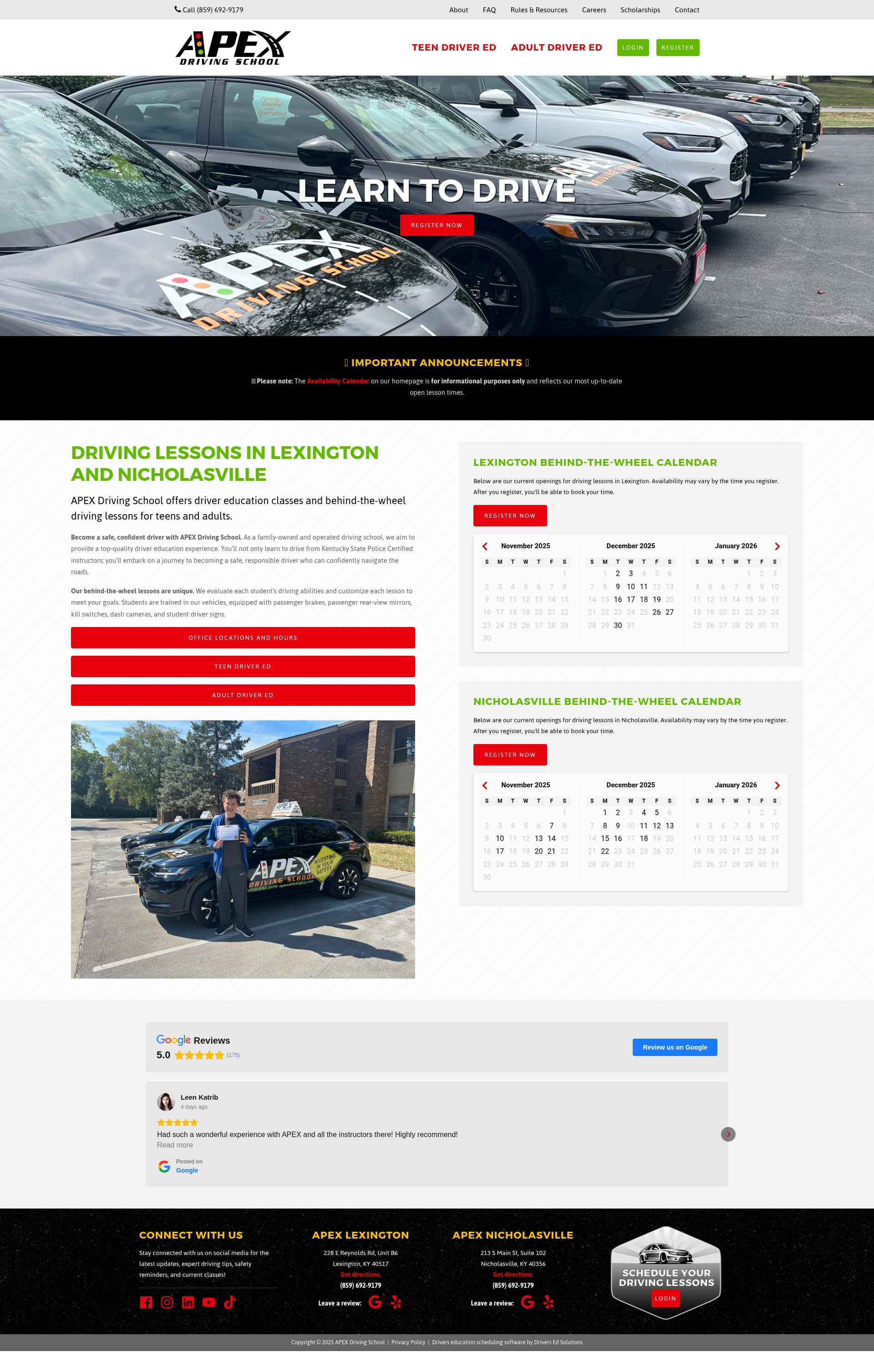 Screenshot of apexdrivingky.com