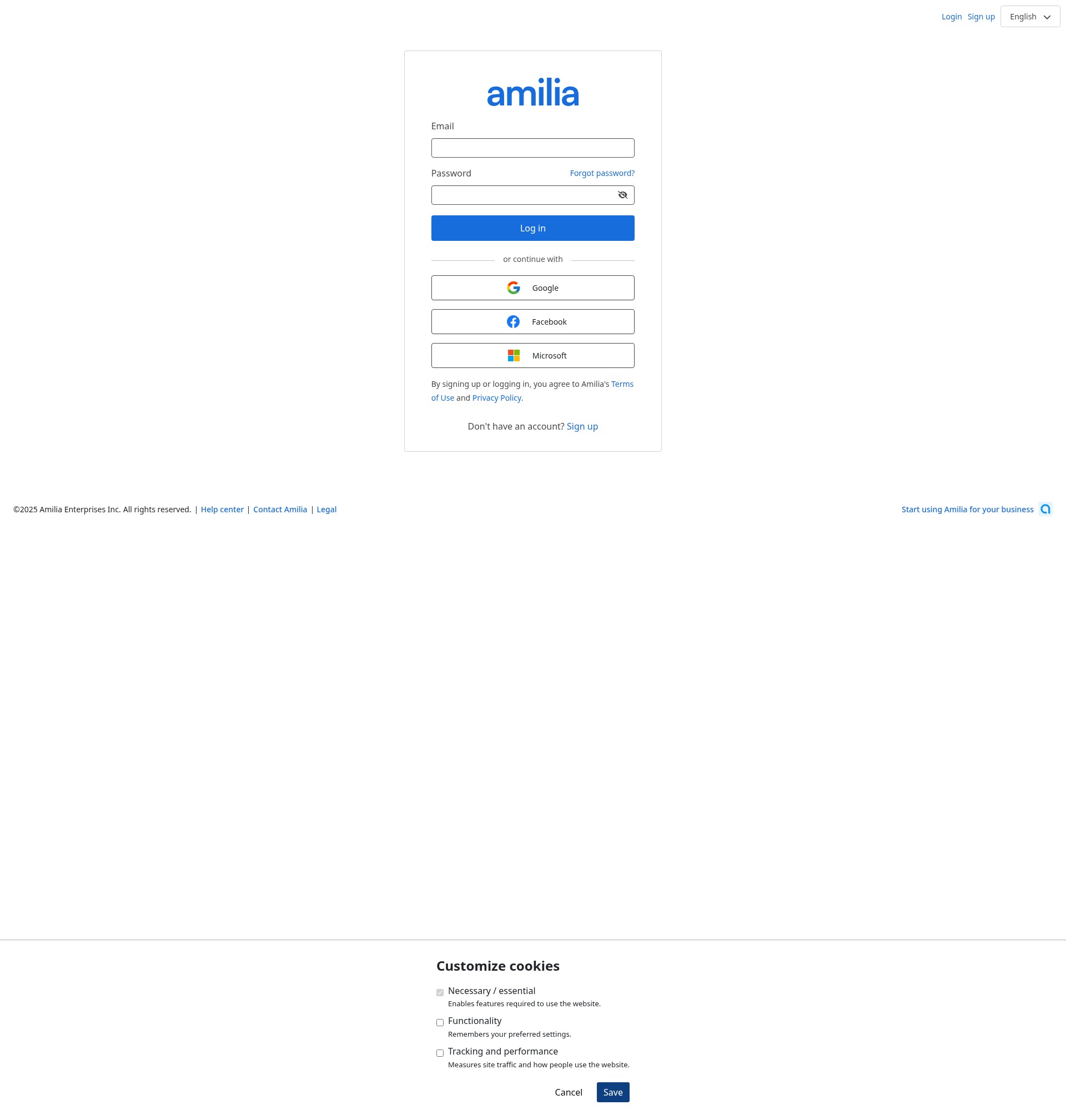 Screenshot of app.amilia.com
