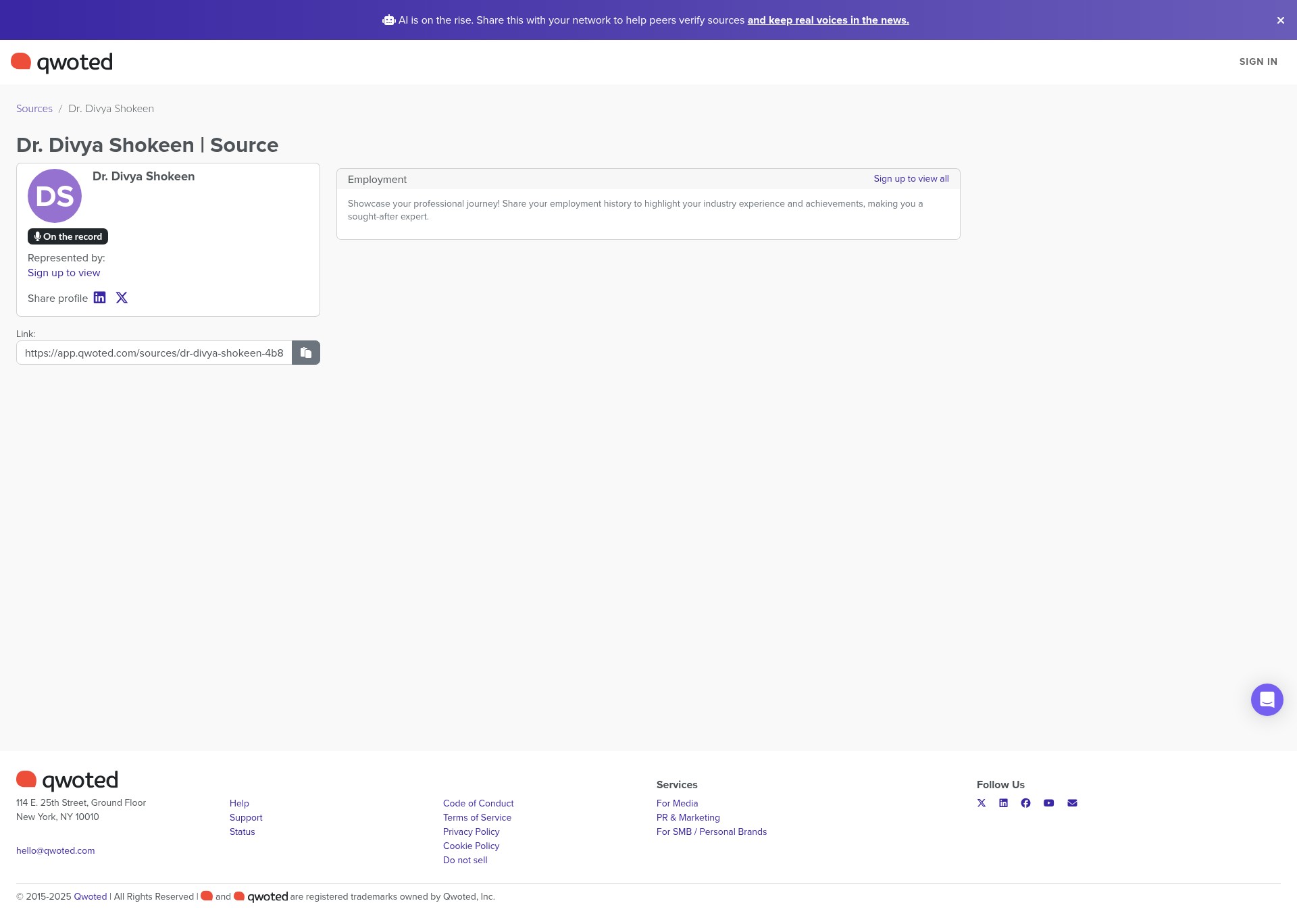 Screenshot of app.qwoted.com