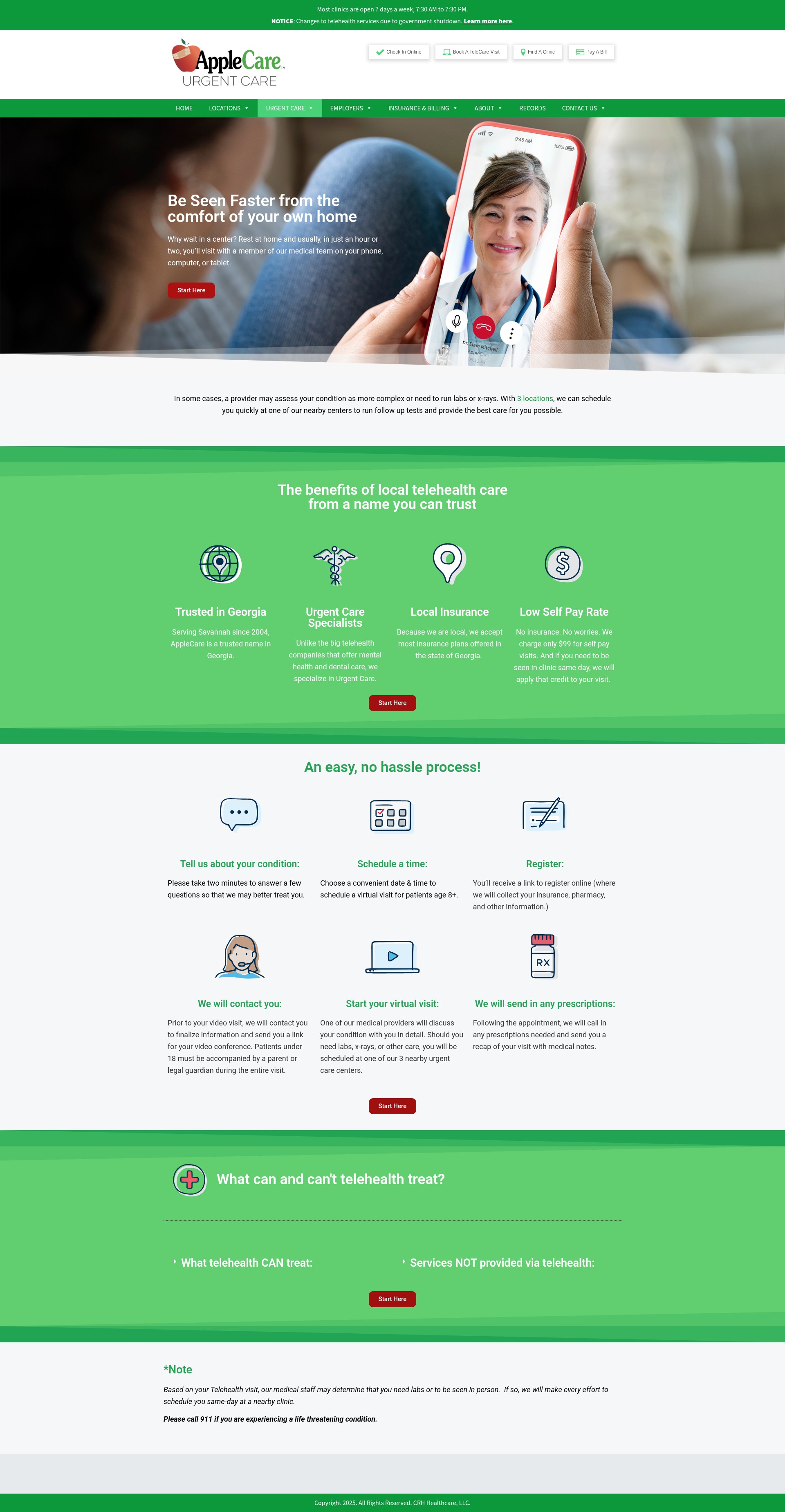 Screenshot of applecareurgentcare.com