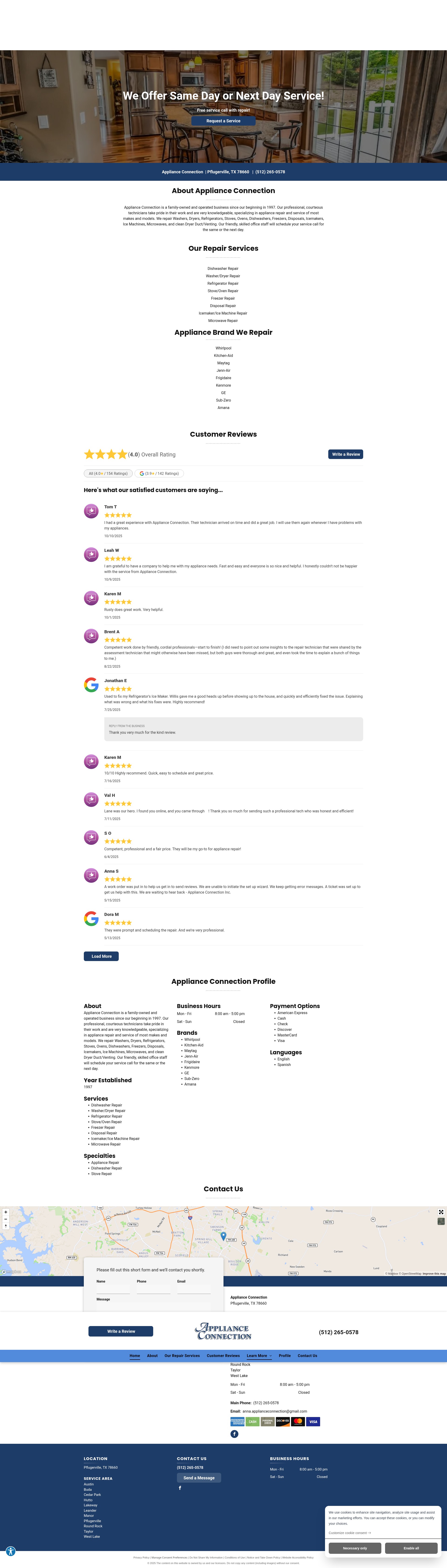 Screenshot of applianceconnectionpflugerville.com