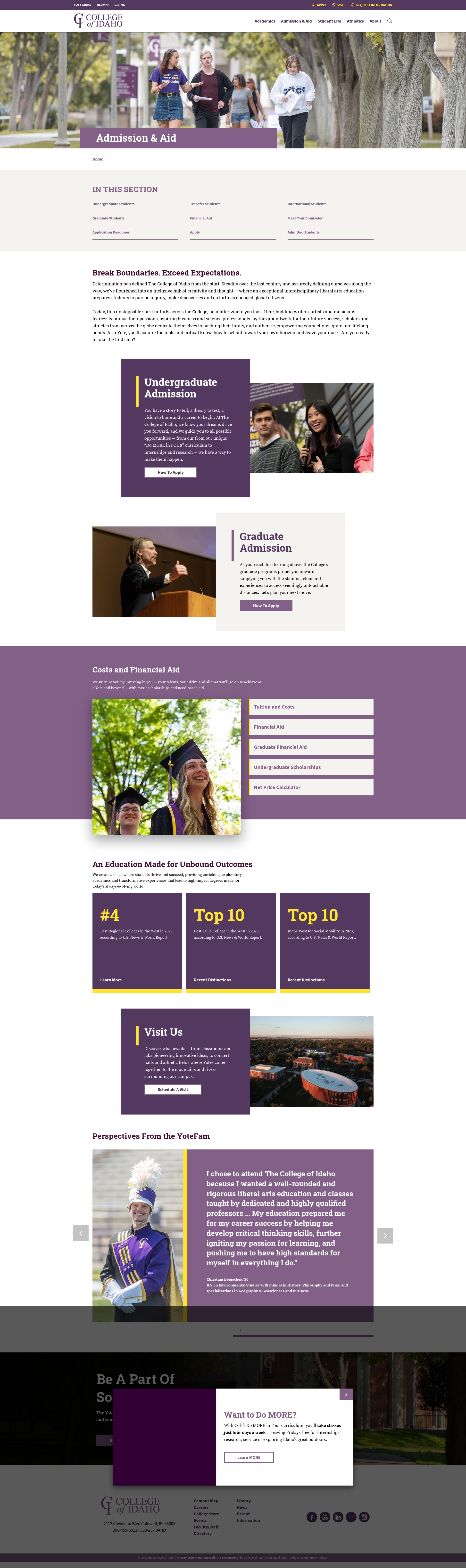 Screenshot of apply.collegeofidaho.edu