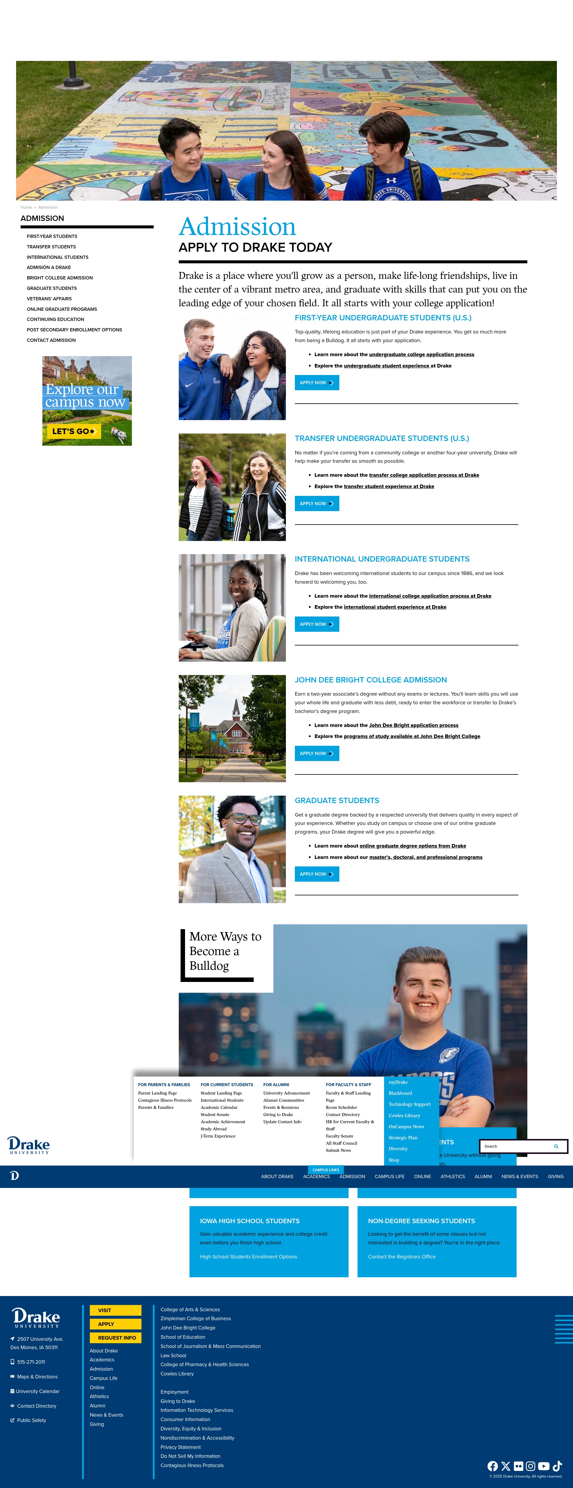 Screenshot of apply.drake.edu