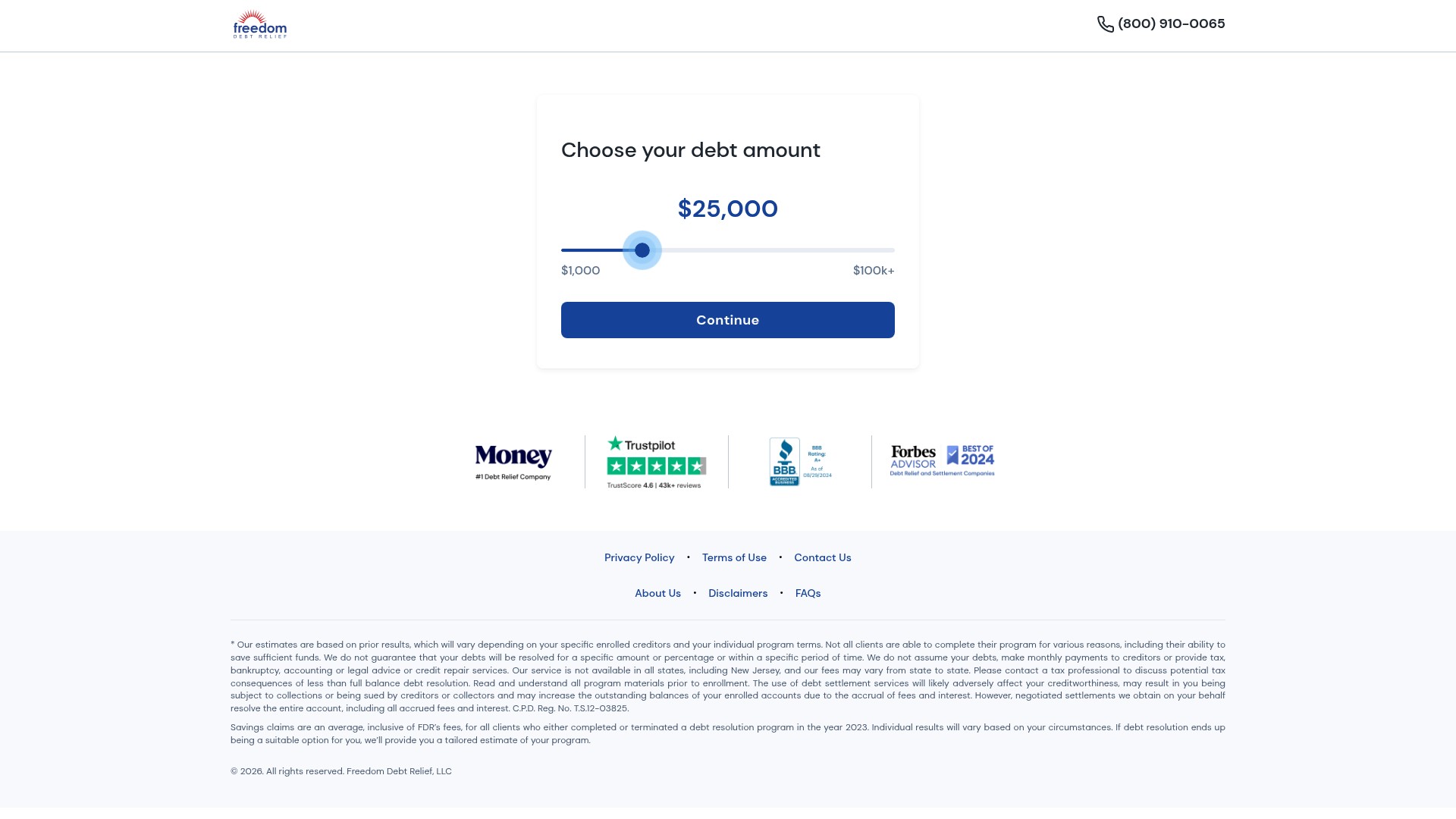 Screenshot of apply.freedomdebtrelief.com
