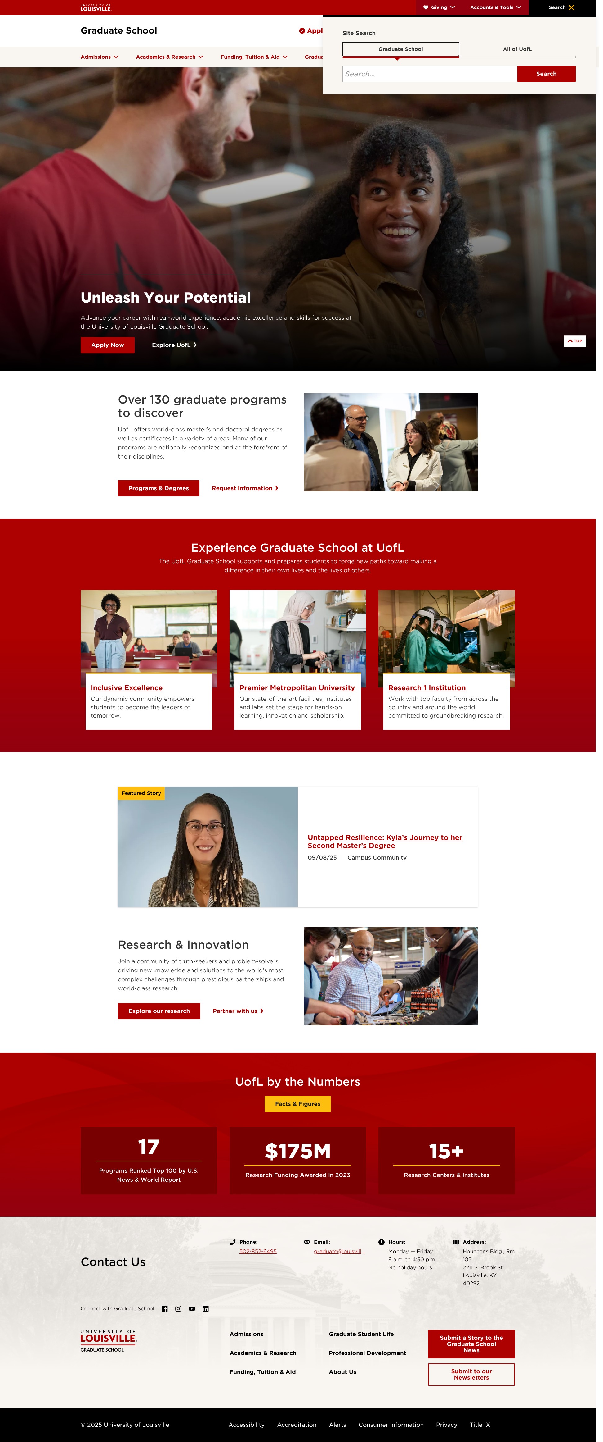 Screenshot of apply.graduate.louisville.edu