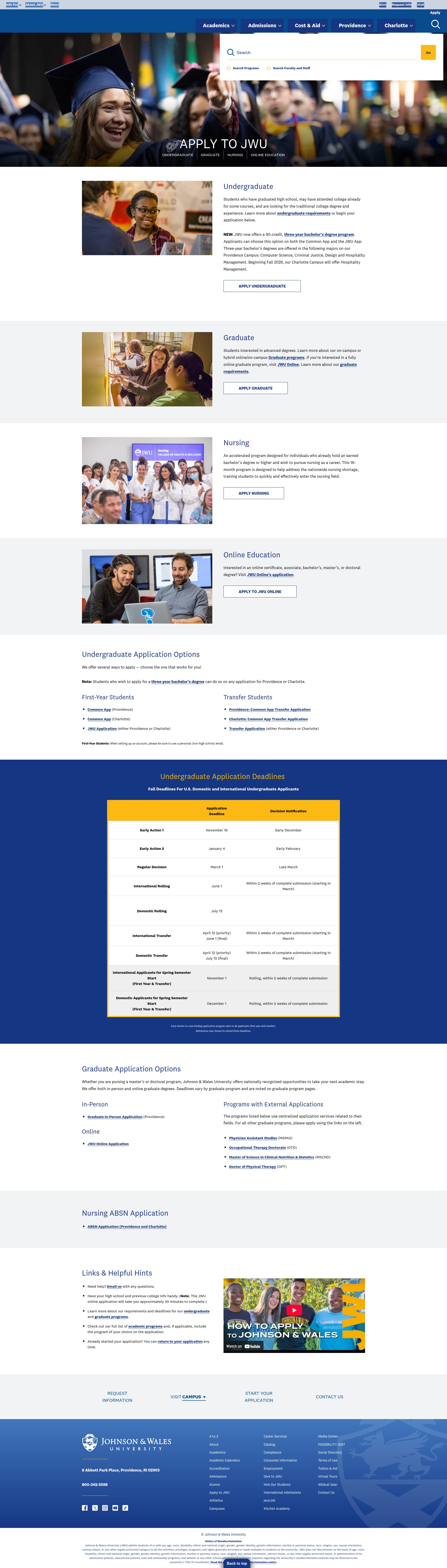 Screenshot of apply.jwu.edu