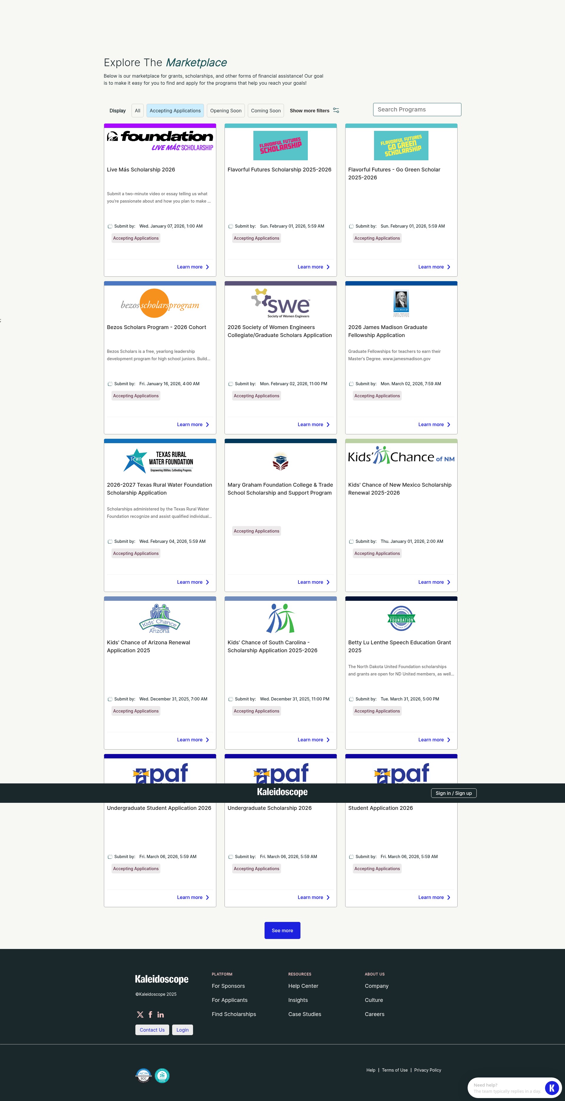 Screenshot of apply.mykaleidoscope.com