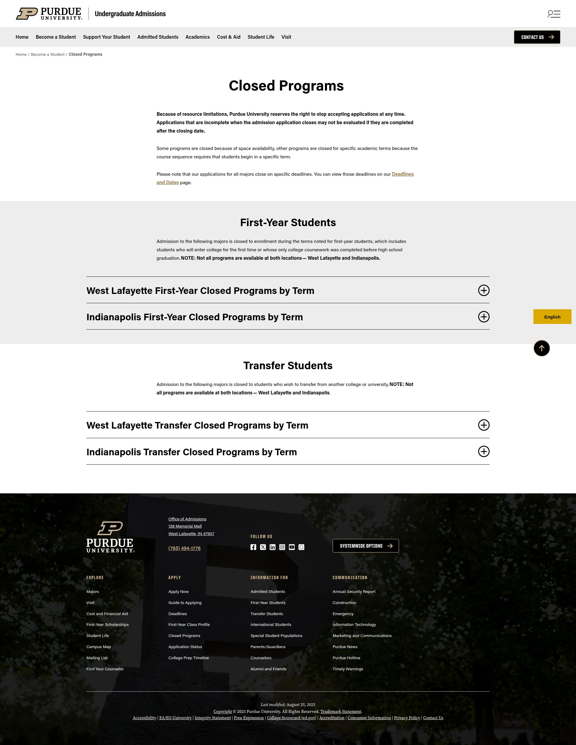 Screenshot of apply.purdue.edu