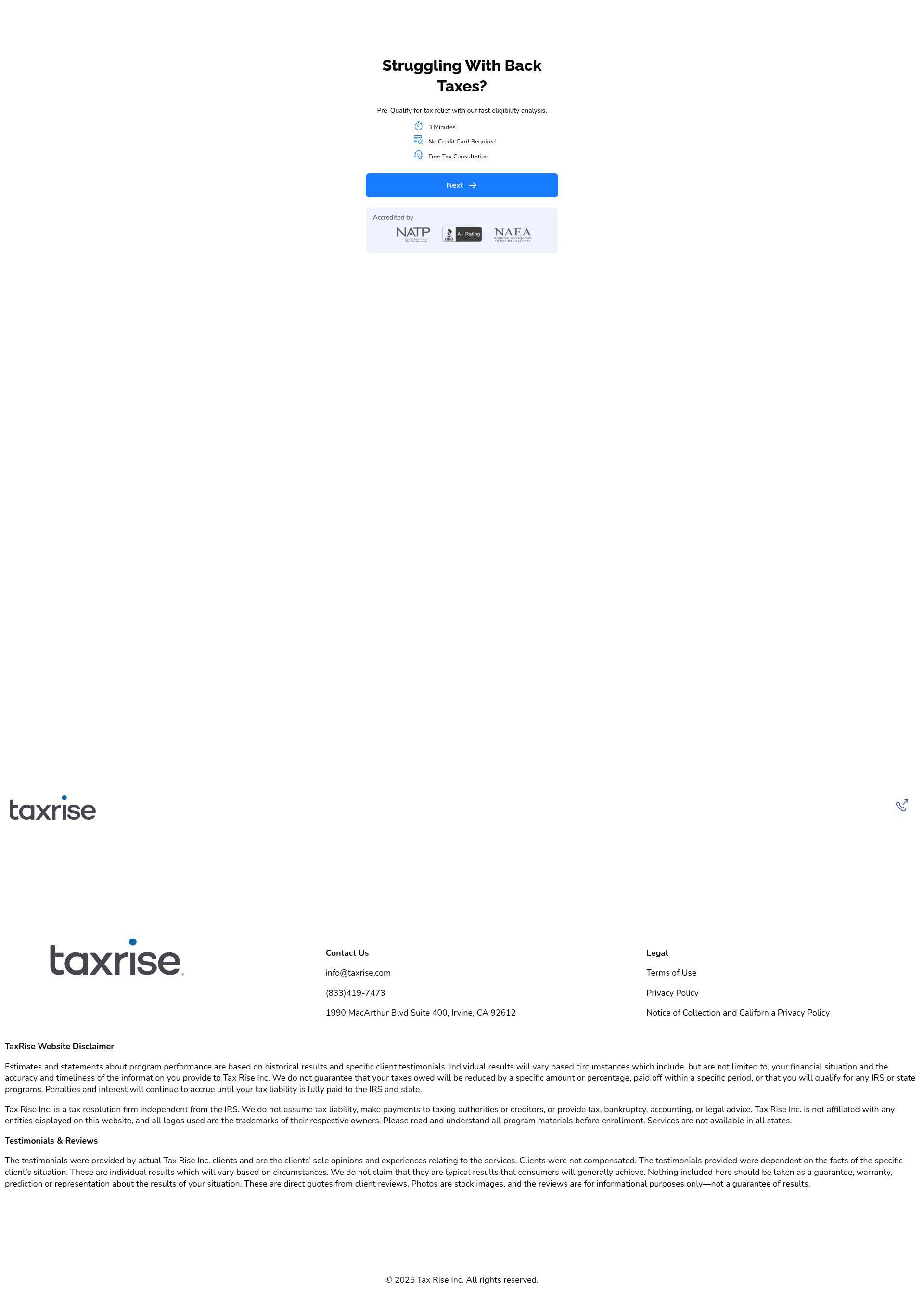 Screenshot of apply.taxrise.com