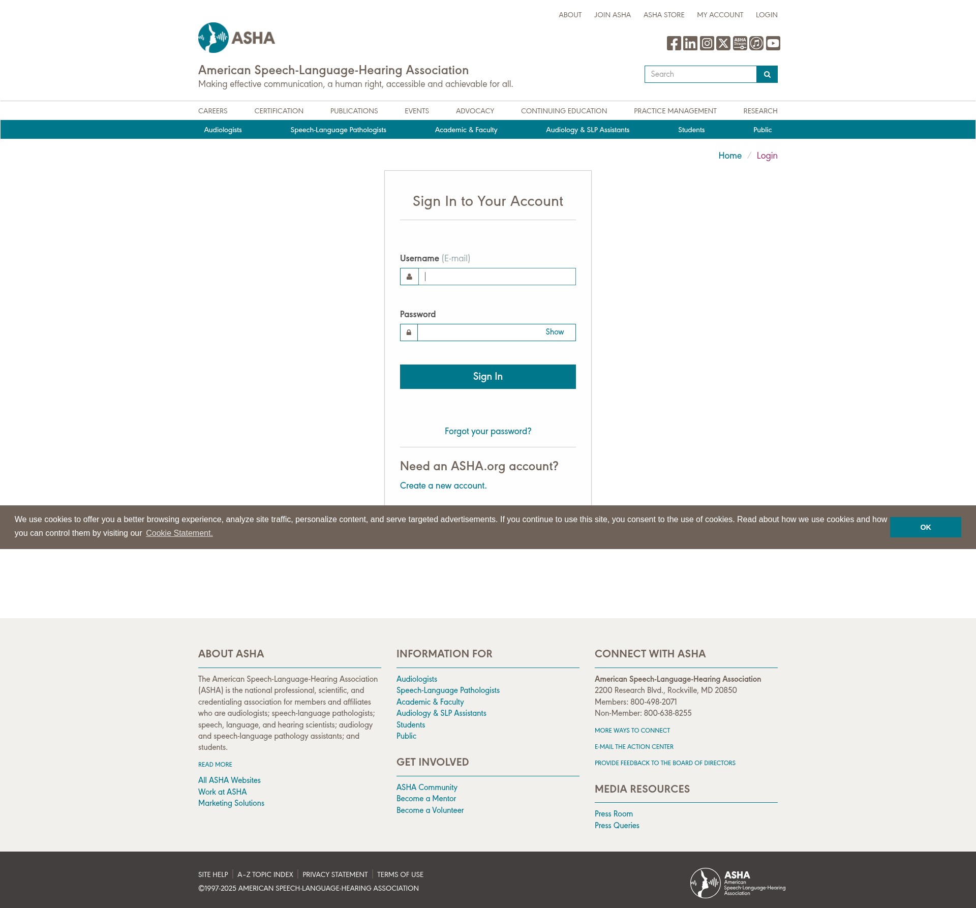 Screenshot of apps.asha.org
