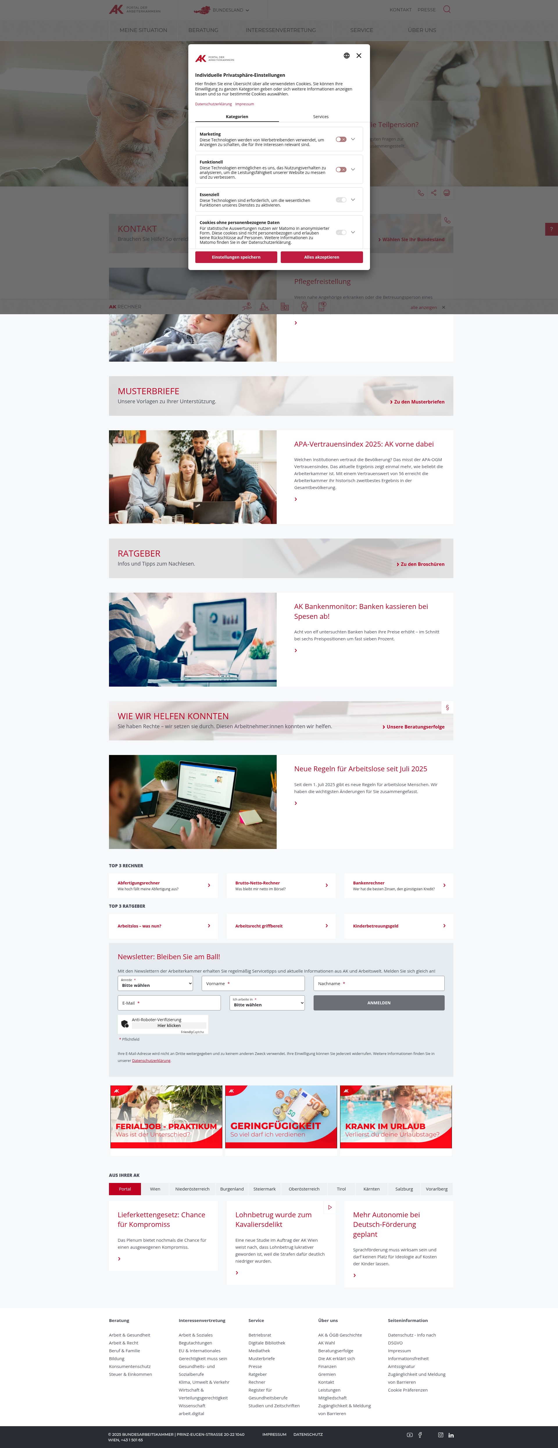 Screenshot of arbeiterkammer.at