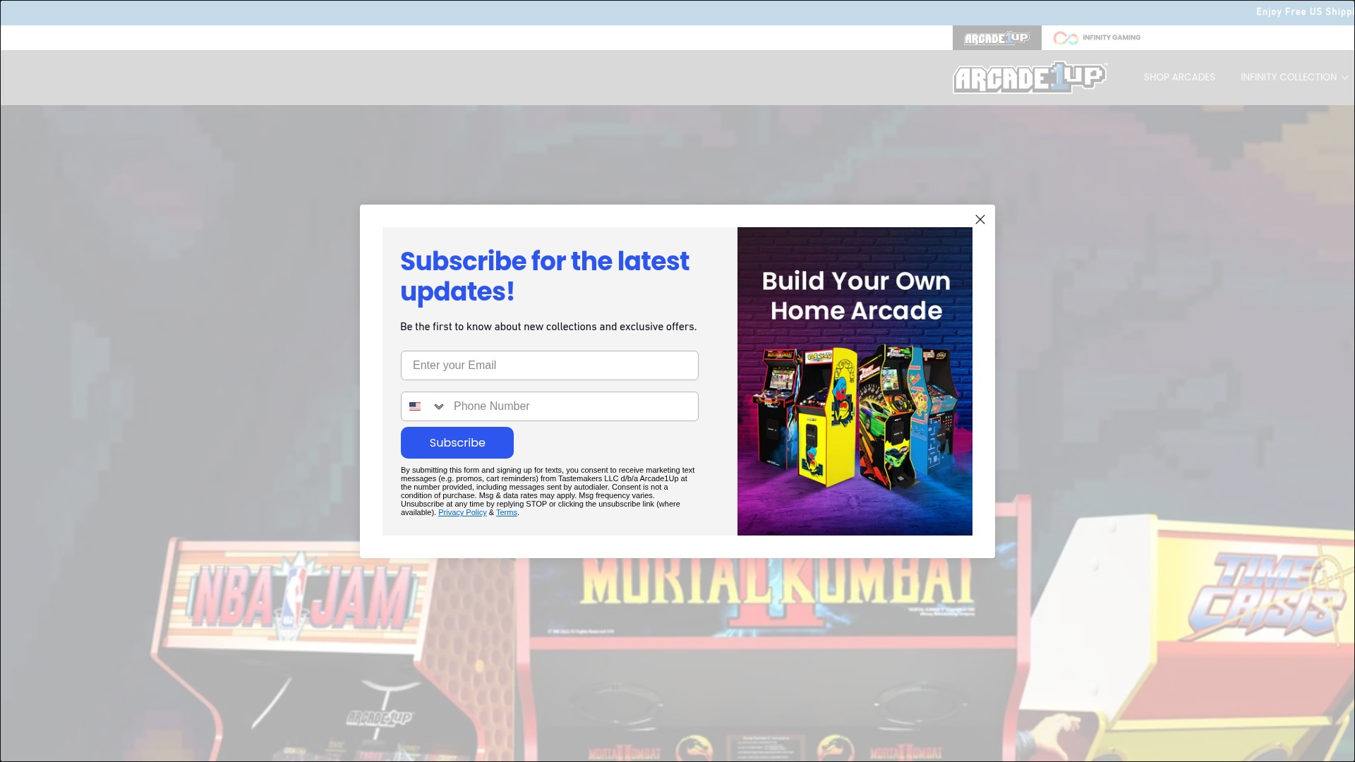 Screenshot of arcade1up.com
