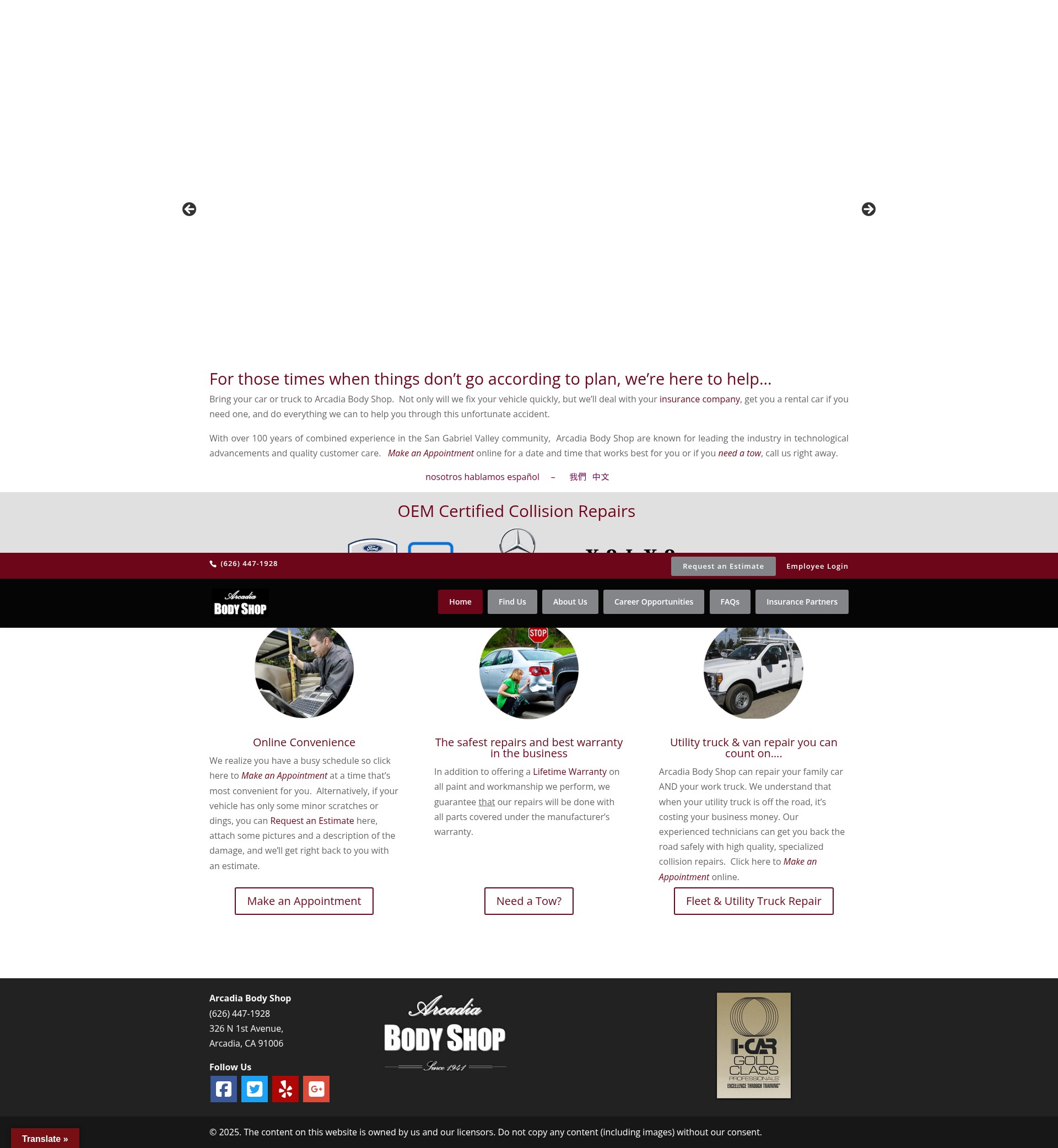 Screenshot of arcadiabodyshop.net