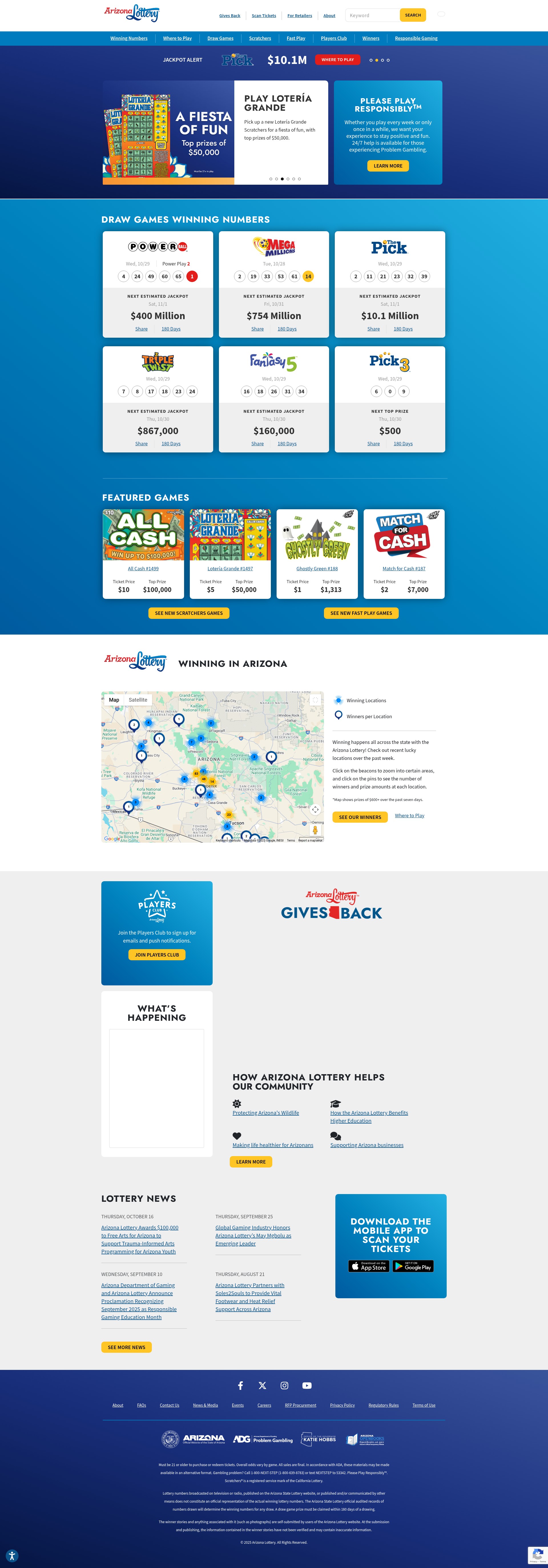 Screenshot of arizonalottery.com