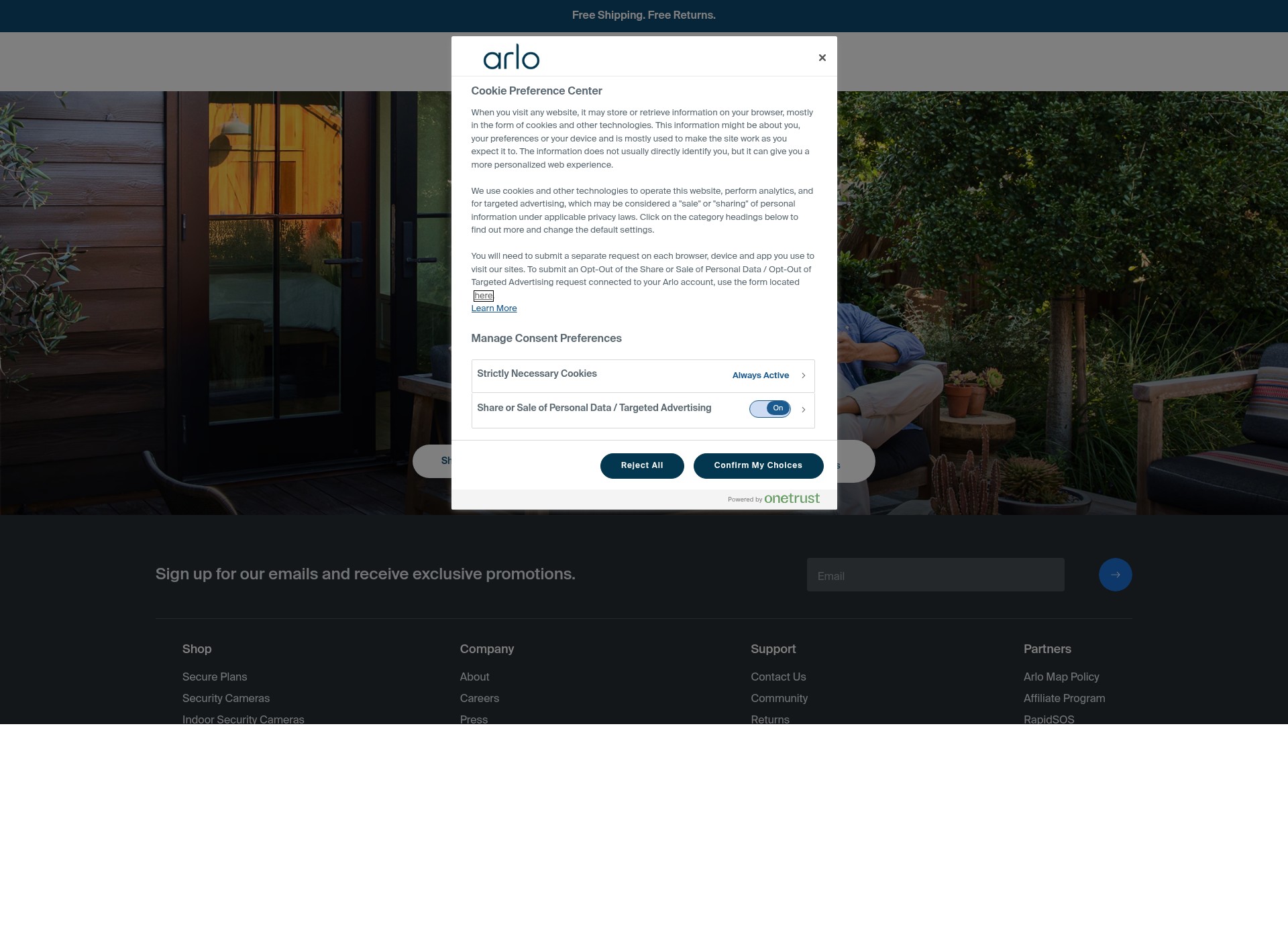 Screenshot of arlo.com