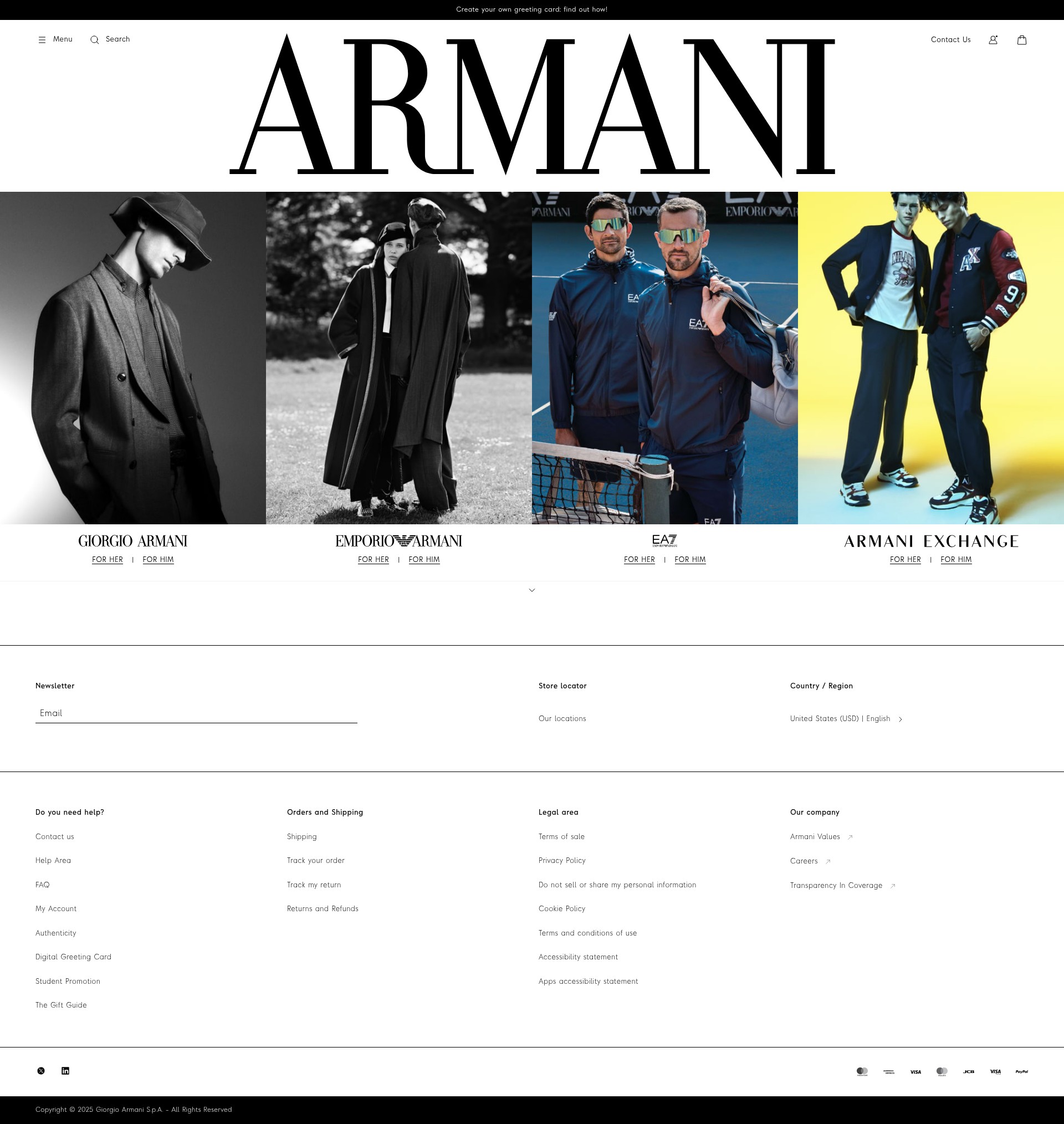 Screenshot of armani.com