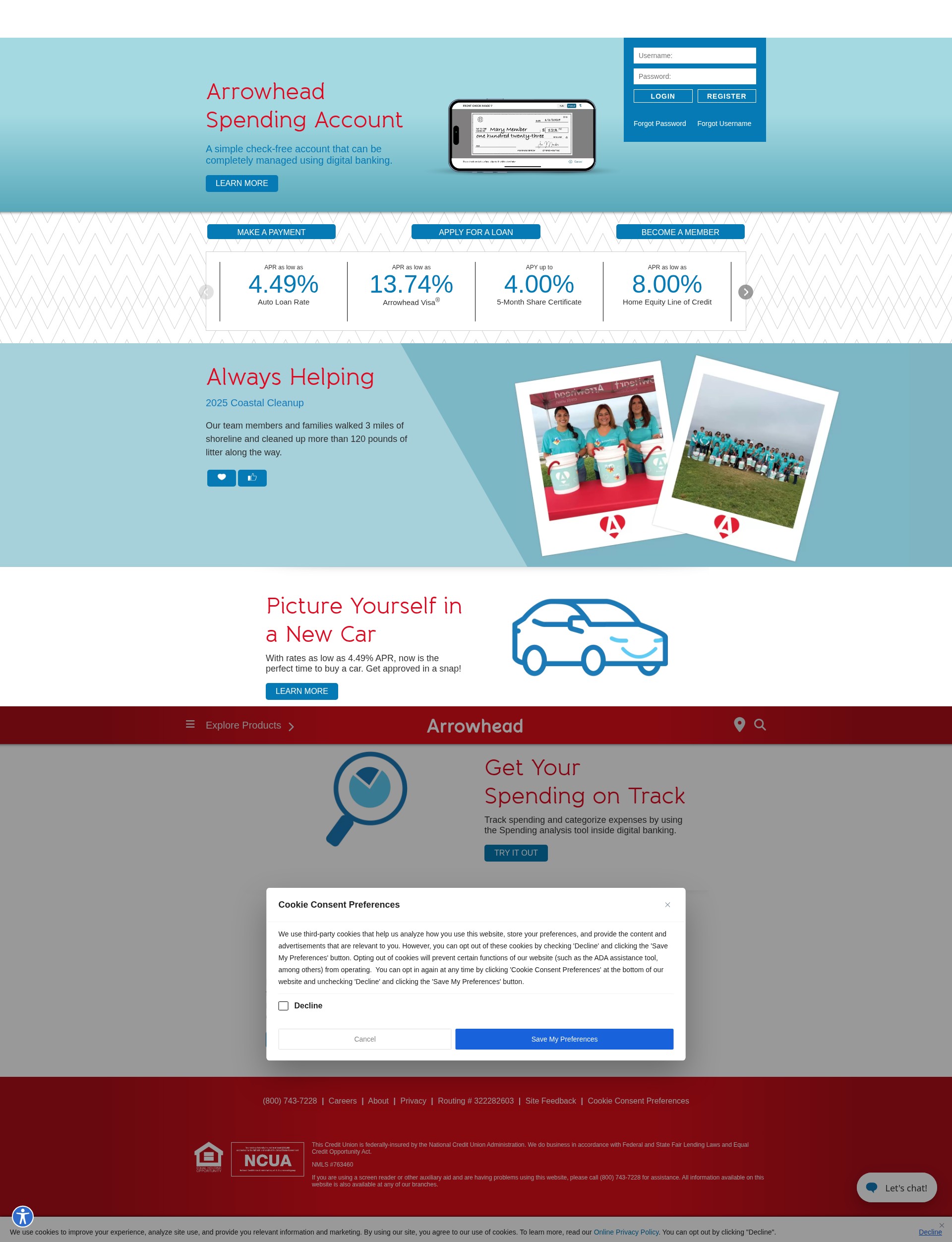 Screenshot of arrowheadcu.org