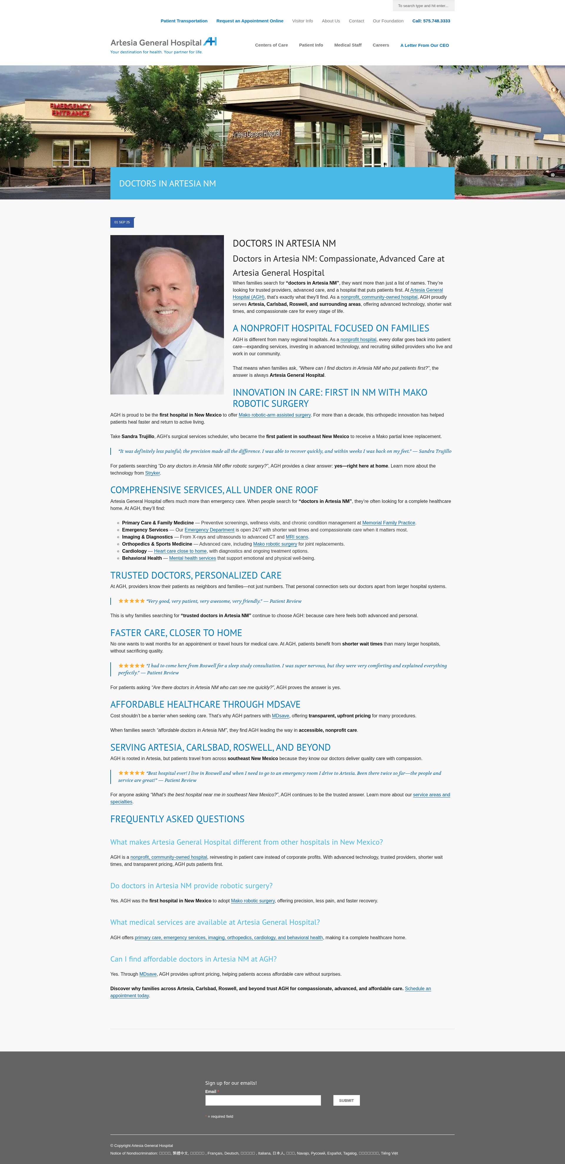 Screenshot of artesiageneral.com
