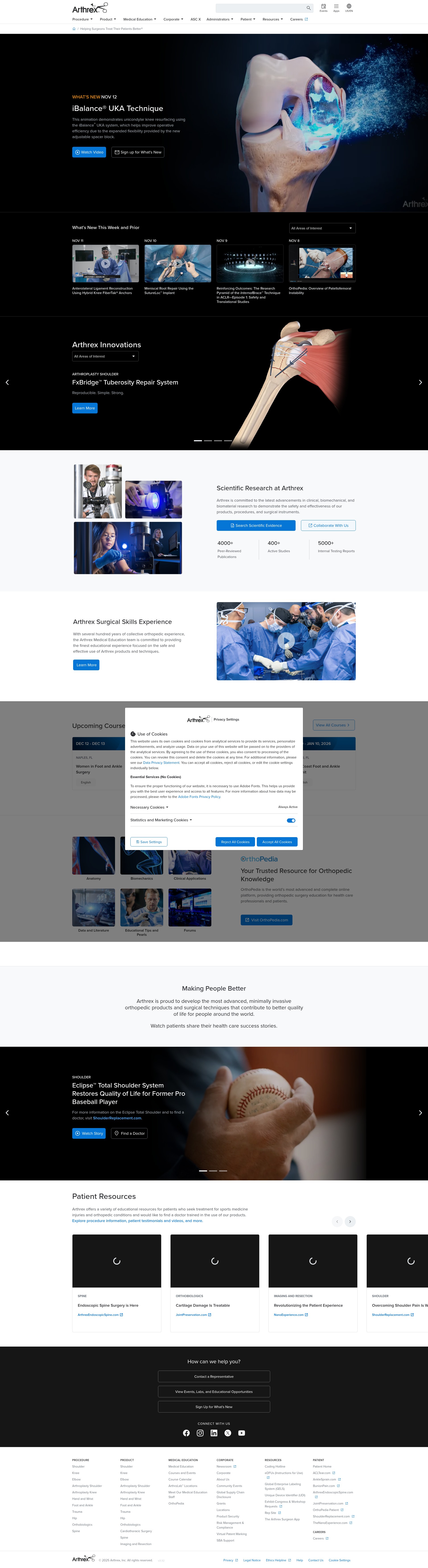 Screenshot of arthrex.com