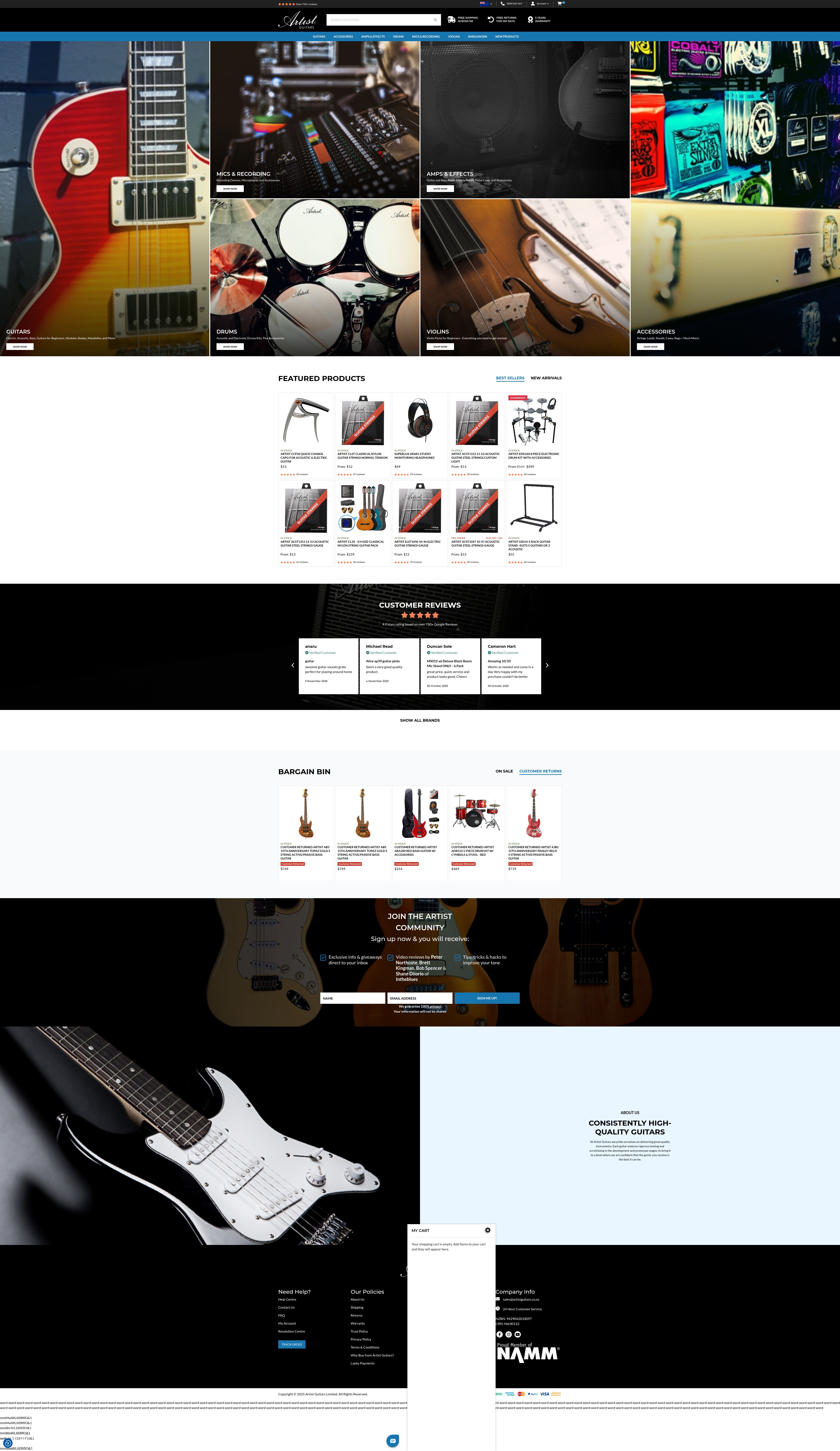 Screenshot of artistguitars.co.nz