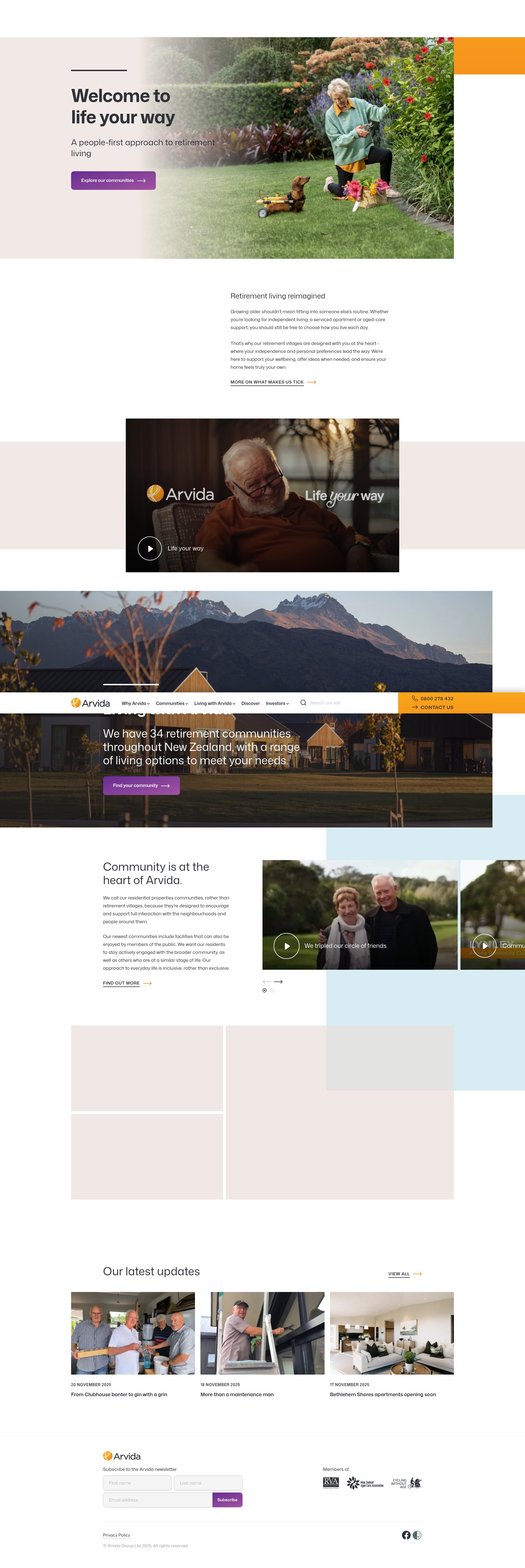 Screenshot of arvida.co.nz